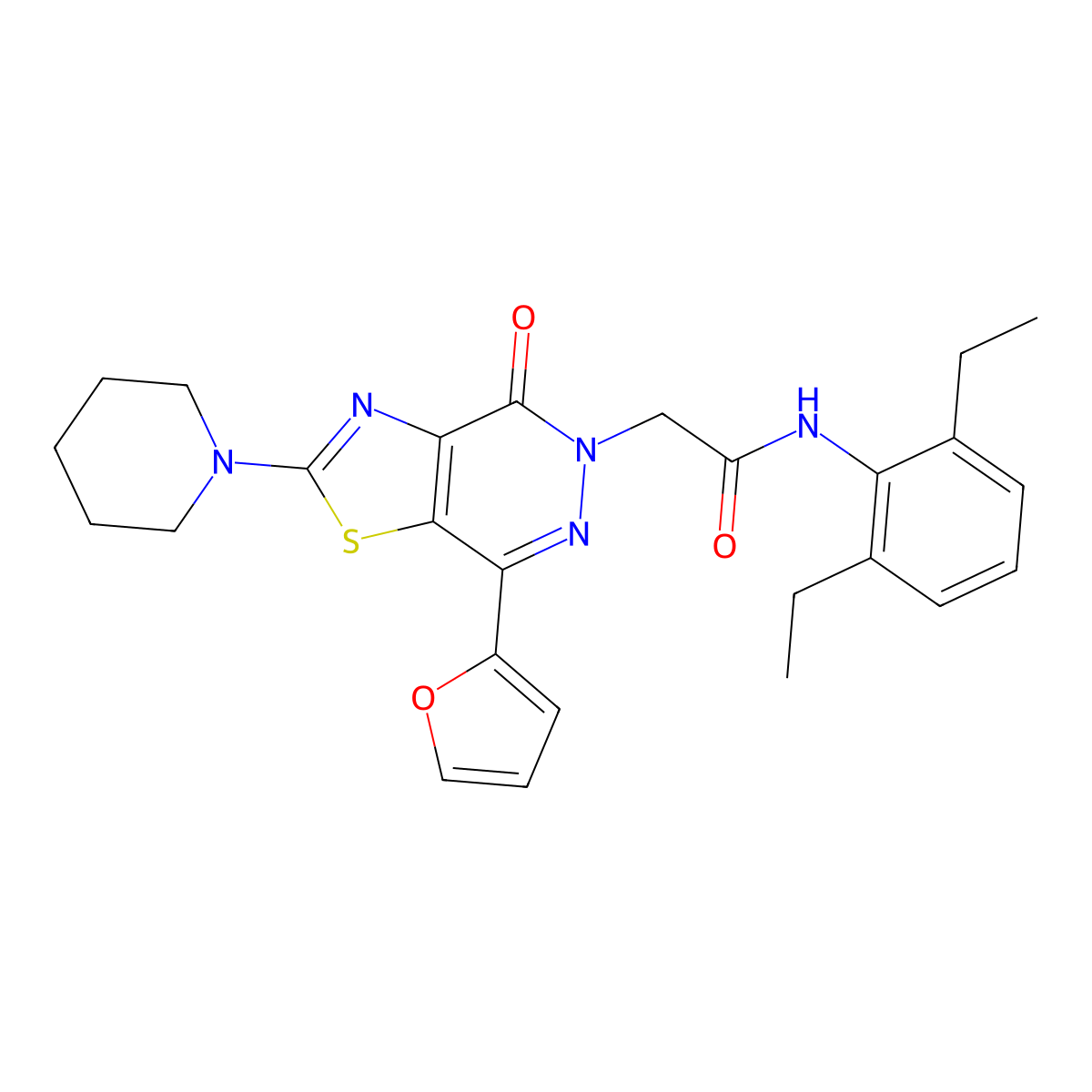 N-(2,6-diethylphenyl)-2-(7-(furan-2-yl)-4-oxo-2-(piperidin-1-yl)thiazolo[4,5-d]pyridazin-5(4H)-yl)acetamide molecular structure, CAS 1105208-69-2