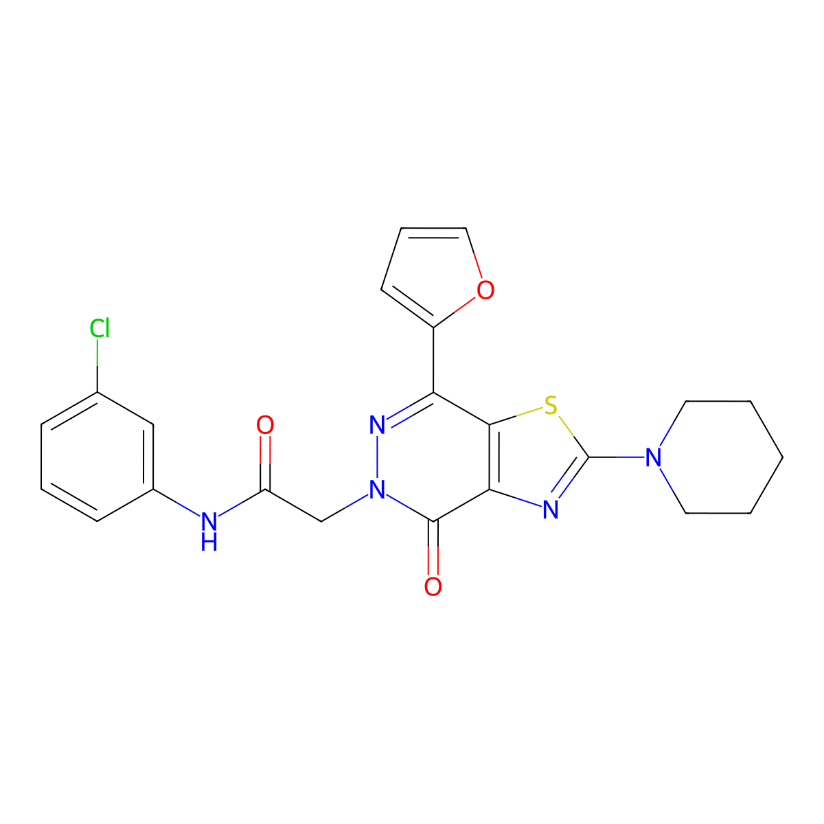 N-(3-chlorophenyl)-2-(7-(furan-2-yl)-4-oxo-2-(piperidin-1-yl)thiazolo[4,5-d]pyridazin-5(4H)-yl)acetamide molecular structure, CAS 1105208-77-2