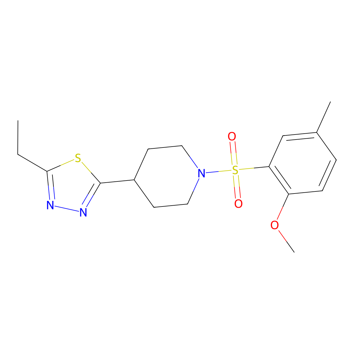 2-Ethyl-5-(1-((2-methoxy-5-methylphenyl)sulfonyl)piperidin-4-yl)-1,3,4-thiadiazole molecular structure, CAS 1105208-80-7