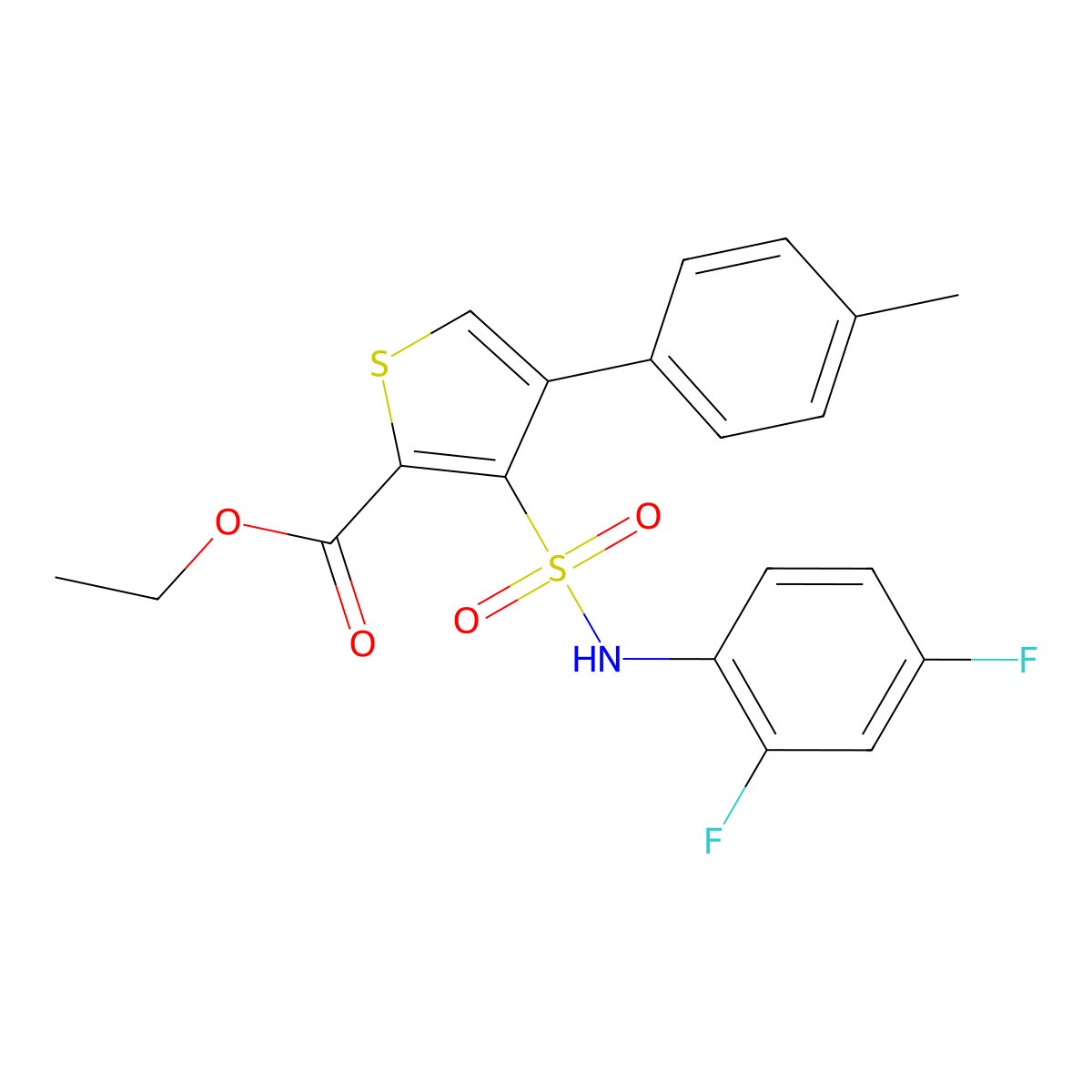 Ethyl 3-[(2,4-difluorophenyl)sulfamoyl]-4-(4-methylphenyl)thiophene-2-carboxylate molecular structure, CAS 1105208-83-0