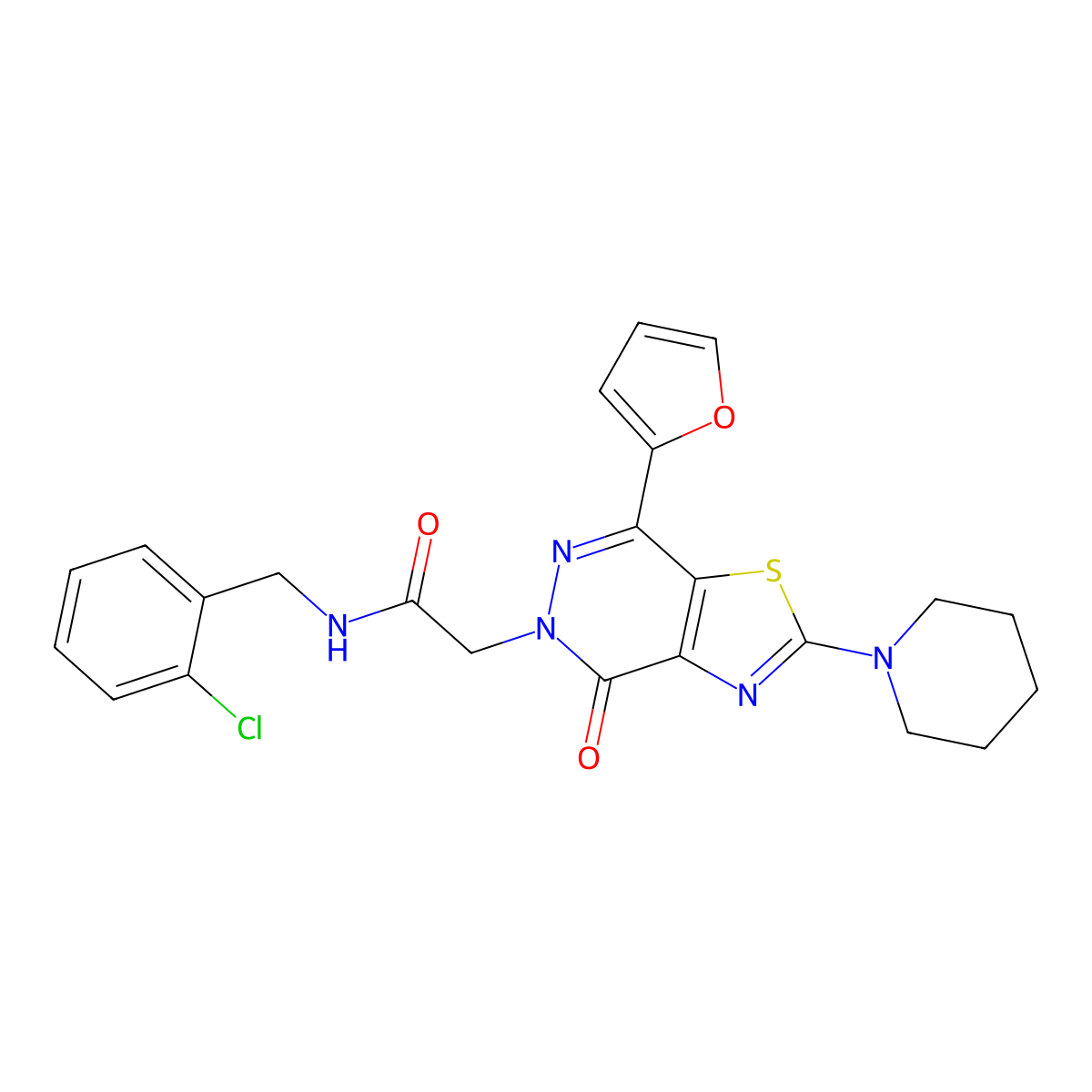 N-(2-chlorobenzyl)-2-(7-(furan-2-yl)-4-oxo-2-(piperidin-1-yl)thiazolo[4,5-d]pyridazin-5(4H)-yl)acetamide molecular structure, CAS 1105208-85-2