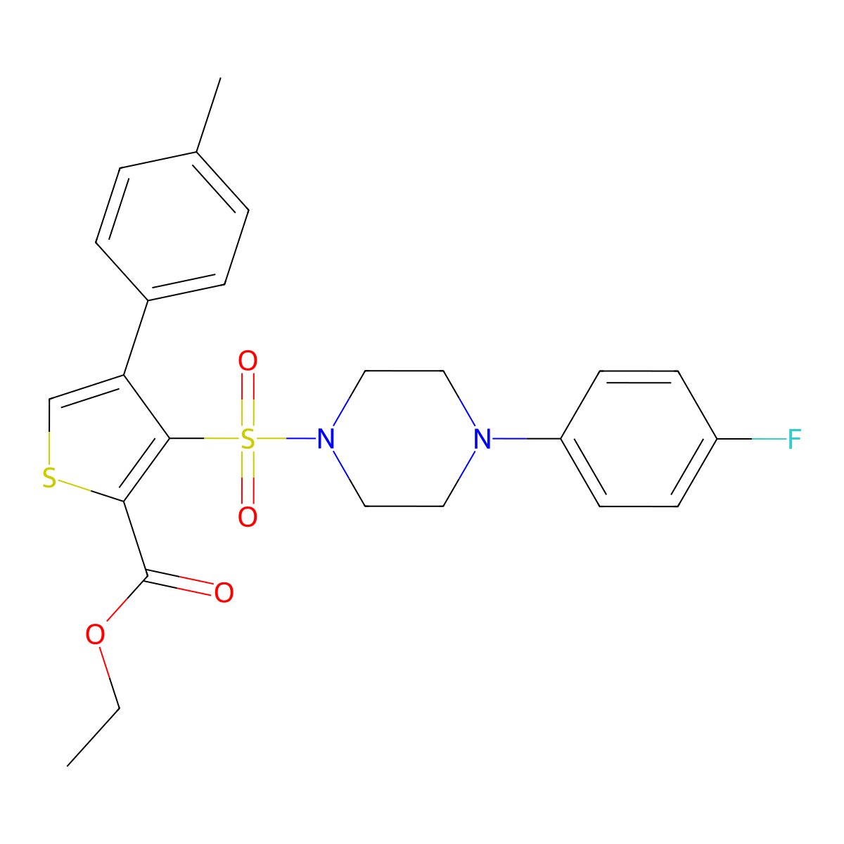 Ethyl 3-{[4-(4-fluorophenyl)piperazin-1-yl]sulfonyl}-4-(4-methylphenyl)thiophene-2-carboxylate molecular structure, CAS 1105208-90-9