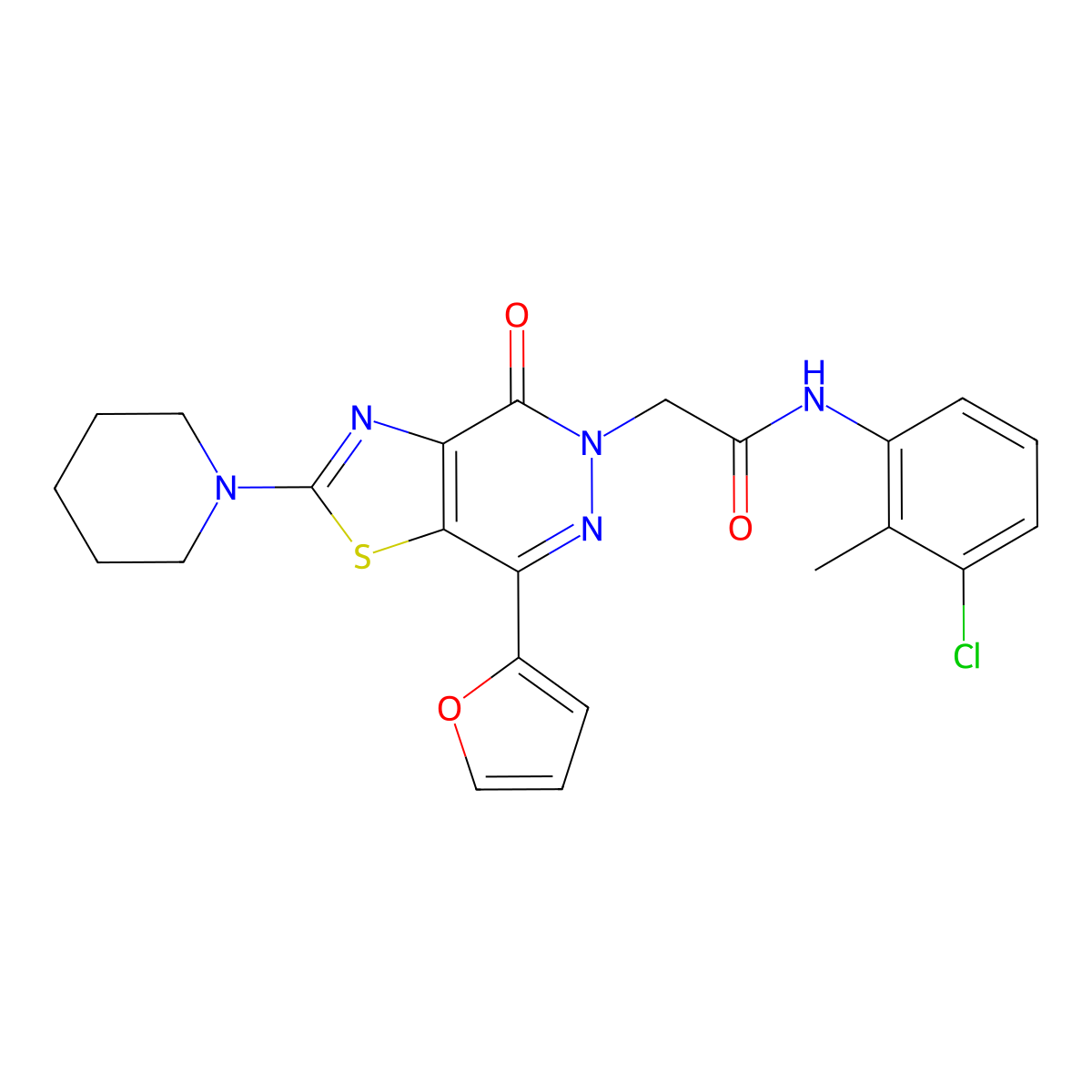 N-(3-chloro-2-methylphenyl)-2-(7-(furan-2-yl)-4-oxo-2-(piperidin-1-yl)thiazolo[4,5-d]pyridazin-5(4H)-yl)acetamide molecular structure, CAS 1105208-92-1
