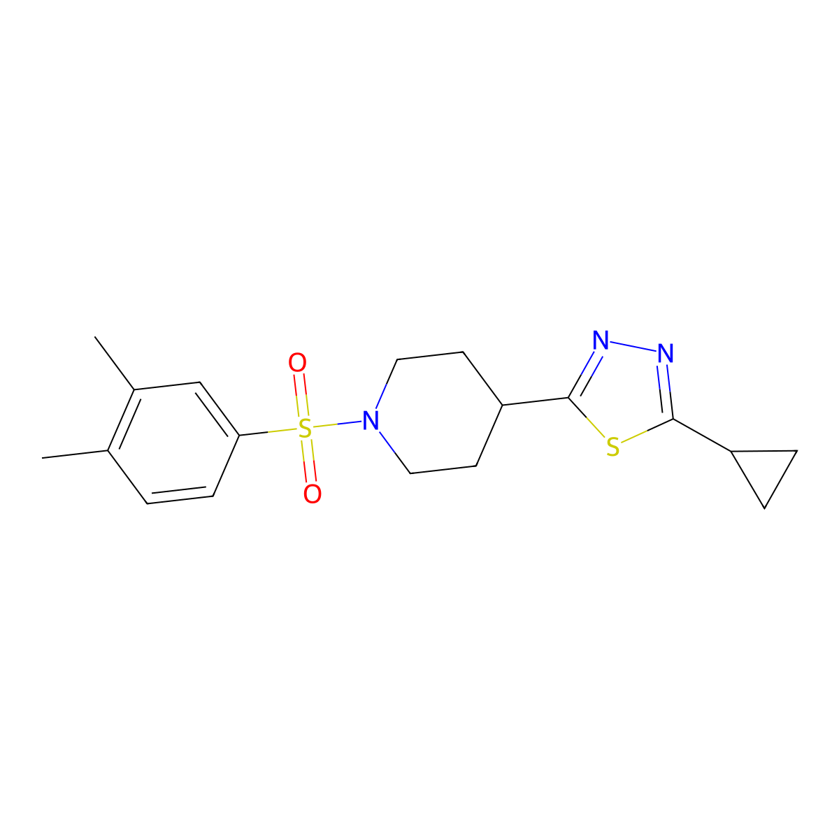 2-Cyclopropyl-5-(1-((3,4-dimethylphenyl)sulfonyl)piperidin-4-yl)-1,3,4-thiadiazole molecular structure, CAS 1105209-07-1