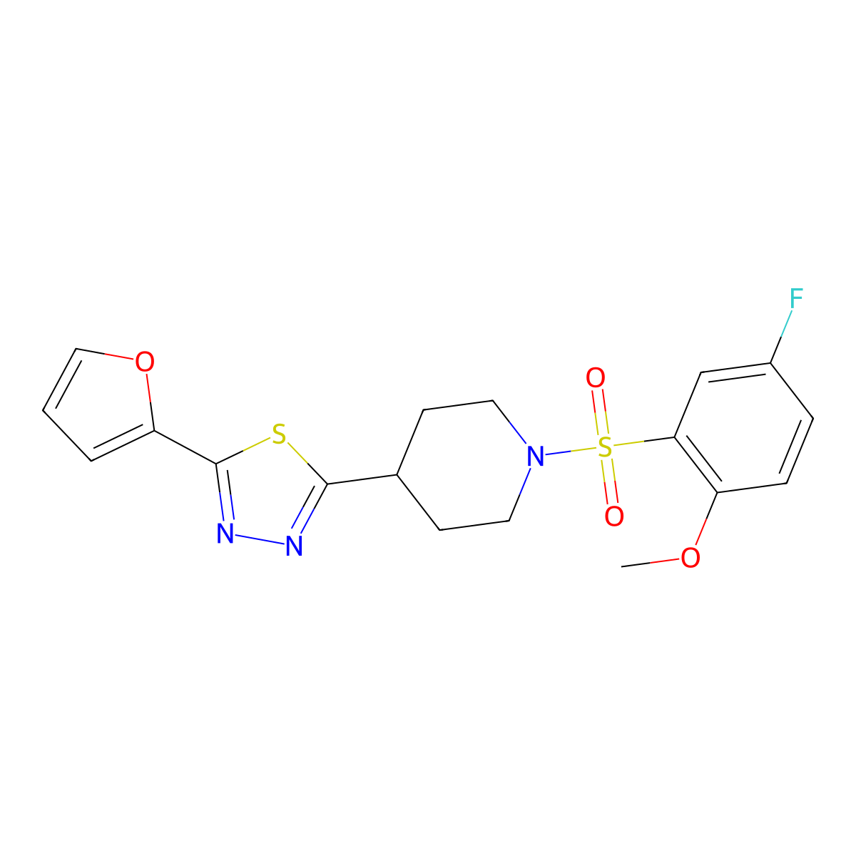 2-(1-((5-Fluoro-2-methoxyphenyl)sulfonyl)piperidin-4-yl)-5-(furan-2-yl)-1,3,4-thiadiazole molecular structure, CAS 1105209-15-1