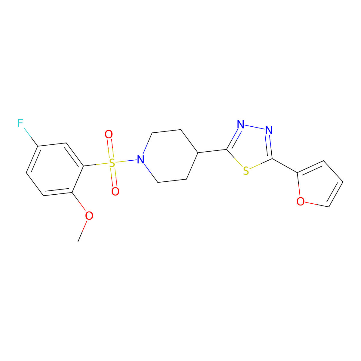 2-(1-((5-Fluoro-2-methoxyphenyl)sulfonyl)piperidin-4-yl)-5-(furan-2-yl)-1,3,4-thiadiazole molecular structure, CAS 1105209-15-1