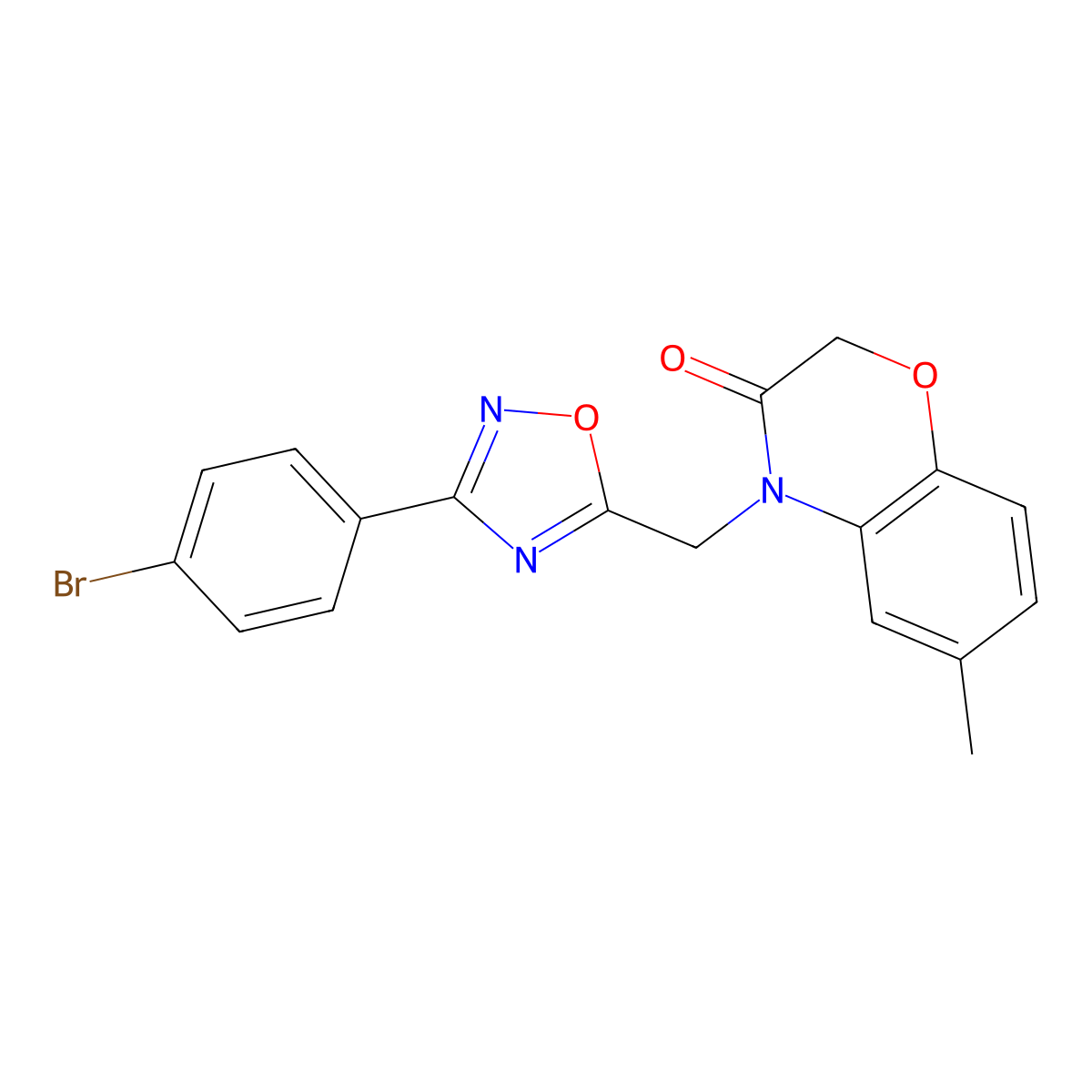4-((3-(4-bromophenyl)-1,2,4-oxadiazol-5-yl)methyl)-6-methyl-2H-benzo[b][1,4]oxazin-3(4H)-one molecular structure, CAS 1105209-21-9