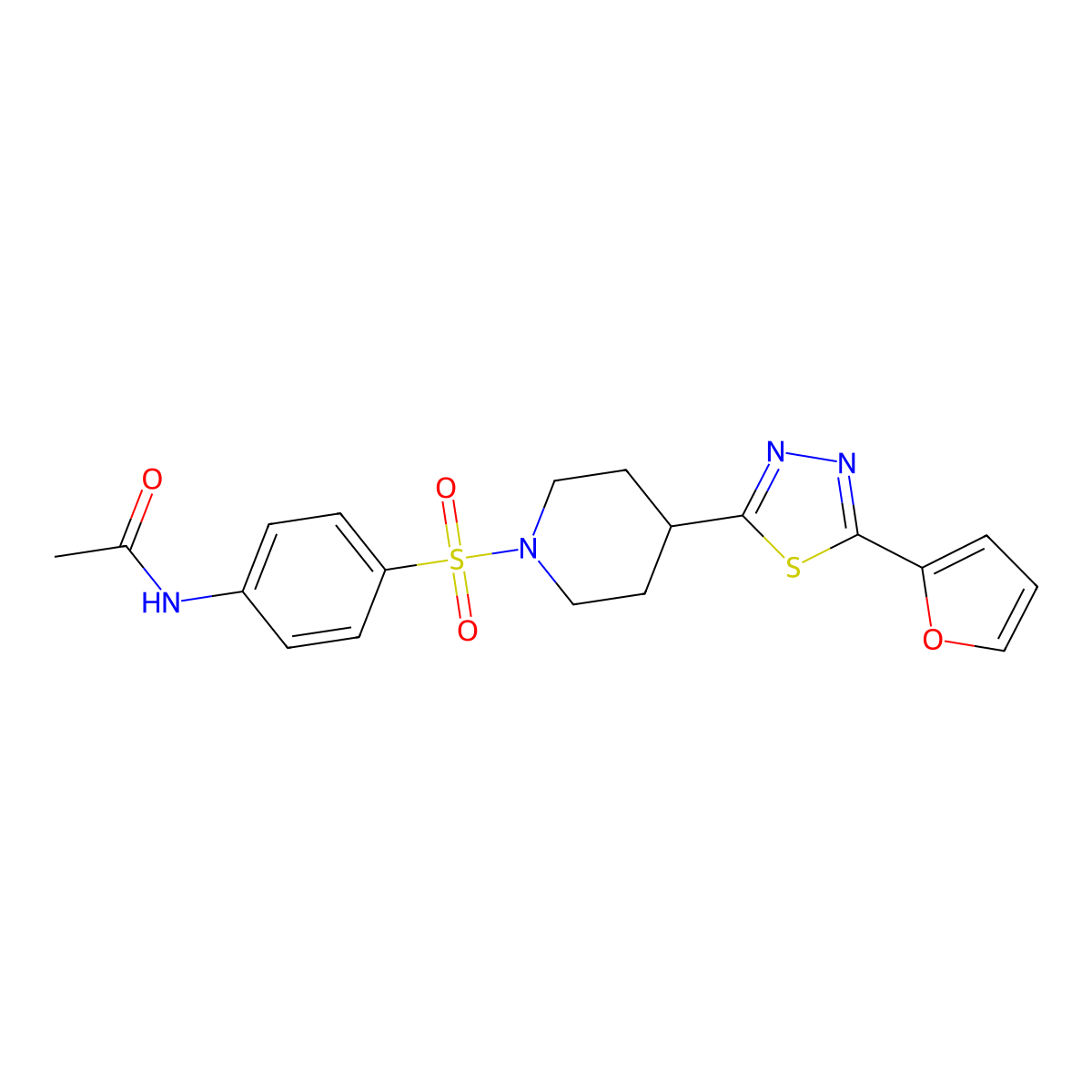 N-(4-((4-(5-(furan-2-yl)-1,3,4-thiadiazol-2-yl)piperidin-1-yl)sulfonyl)phenyl)acetamide molecular structure, CAS 1105209-22-0