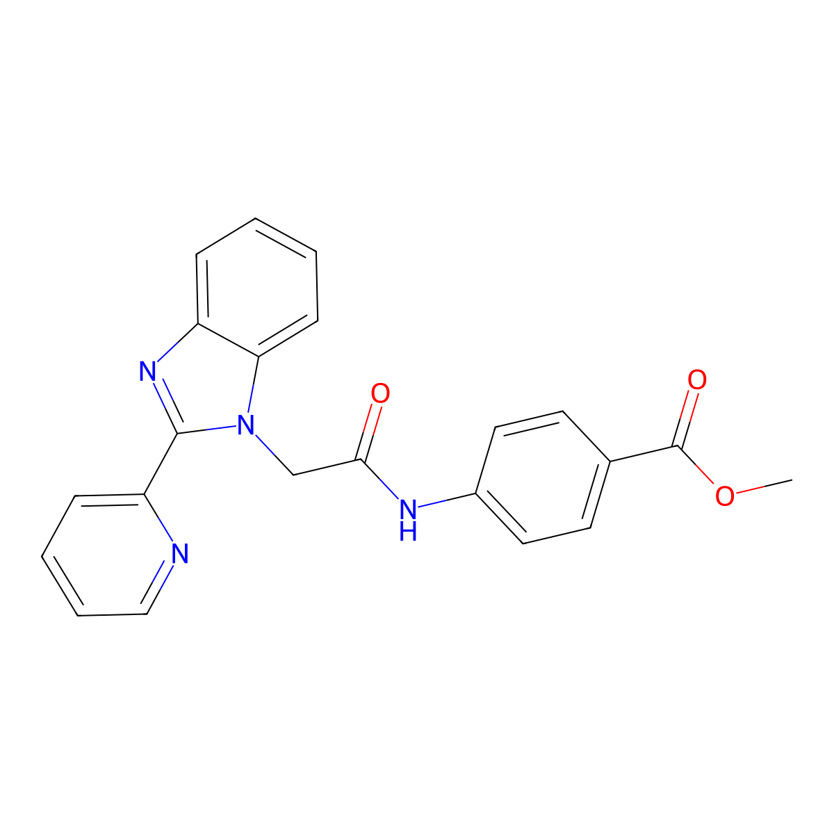 methyl 4-(2-(2-(pyridin-2-yl)-1H-benzo[d]imidazol-1-yl)acetamido)benzoate molecular structure, CAS 1105209-24-2