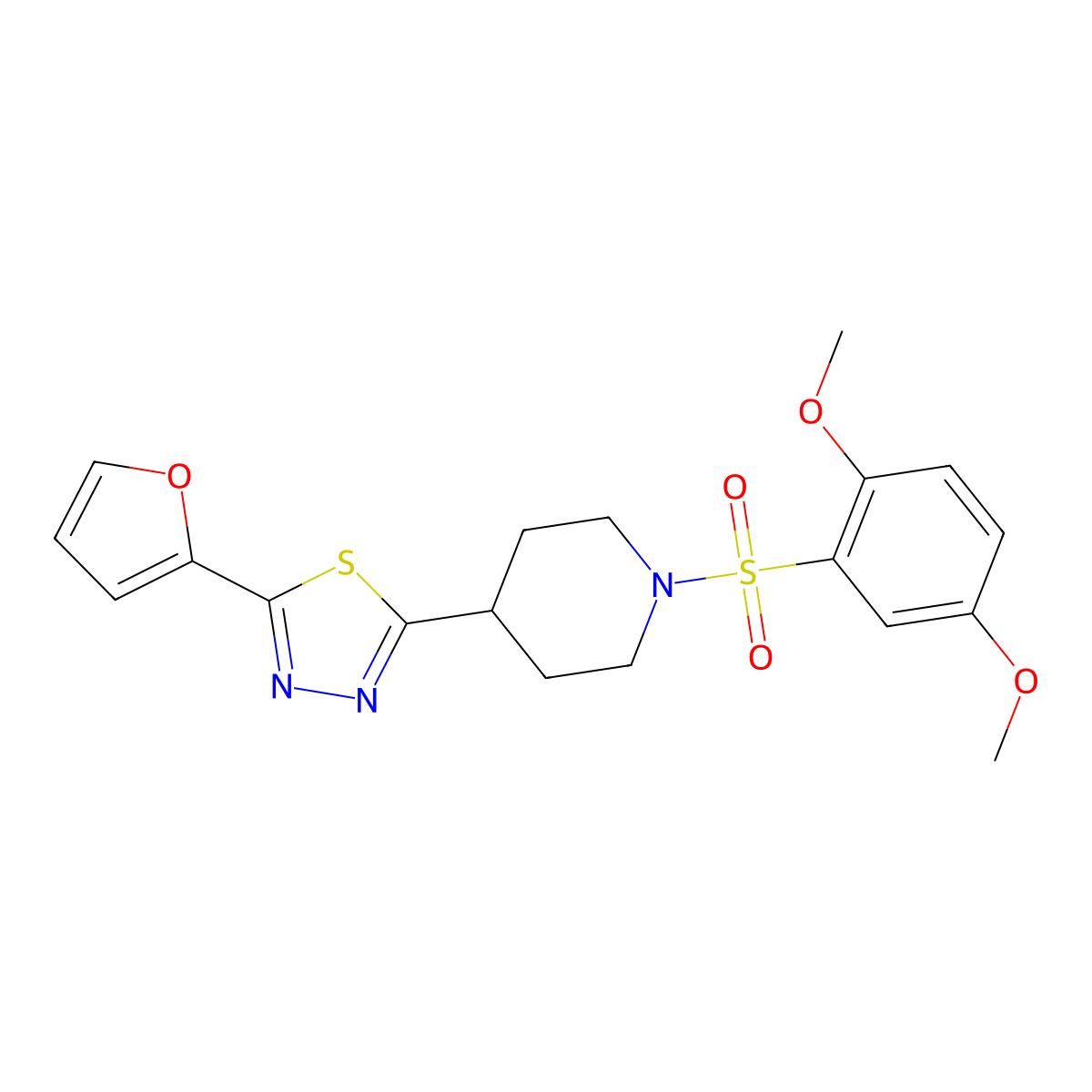2-(1-((2,5-Dimethoxyphenyl)sulfonyl)piperidin-4-yl)-5-(furan-2-yl)-1,3,4-thiadiazole molecular structure, CAS 1105209-29-7