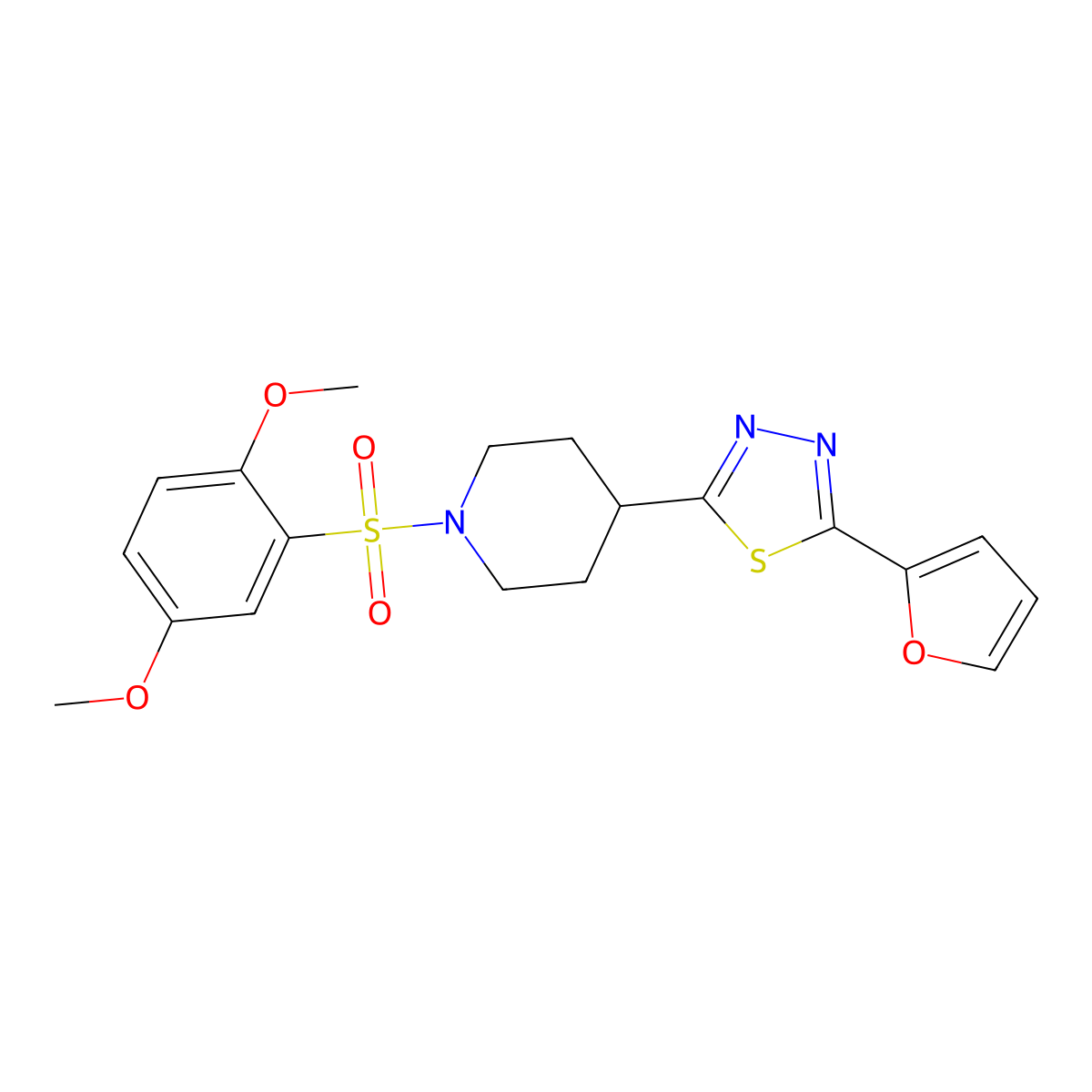 2-(1-((2,5-Dimethoxyphenyl)sulfonyl)piperidin-4-yl)-5-(furan-2-yl)-1,3,4-thiadiazole molecular structure, CAS 1105209-29-7