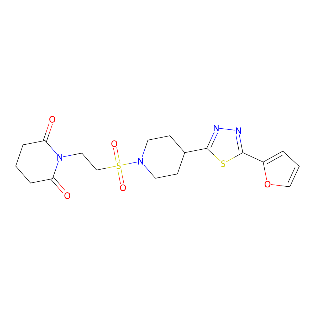 1-(2-((4-(5-(Furan-2-yl)-1,3,4-thiadiazol-2-yl)piperidin-1-yl)sulfonyl)ethyl)piperidine-2,6-dione molecular structure, CAS 1105209-37-7