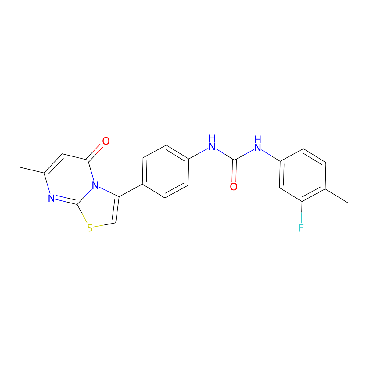 1-(3-fluoro-4-methylphenyl)-3-(4-(7-methyl-5-oxo-5H-thiazolo[3,2-a]pyrimidin-3-yl)phenyl)urea molecular structure, CAS 1105209-38-8