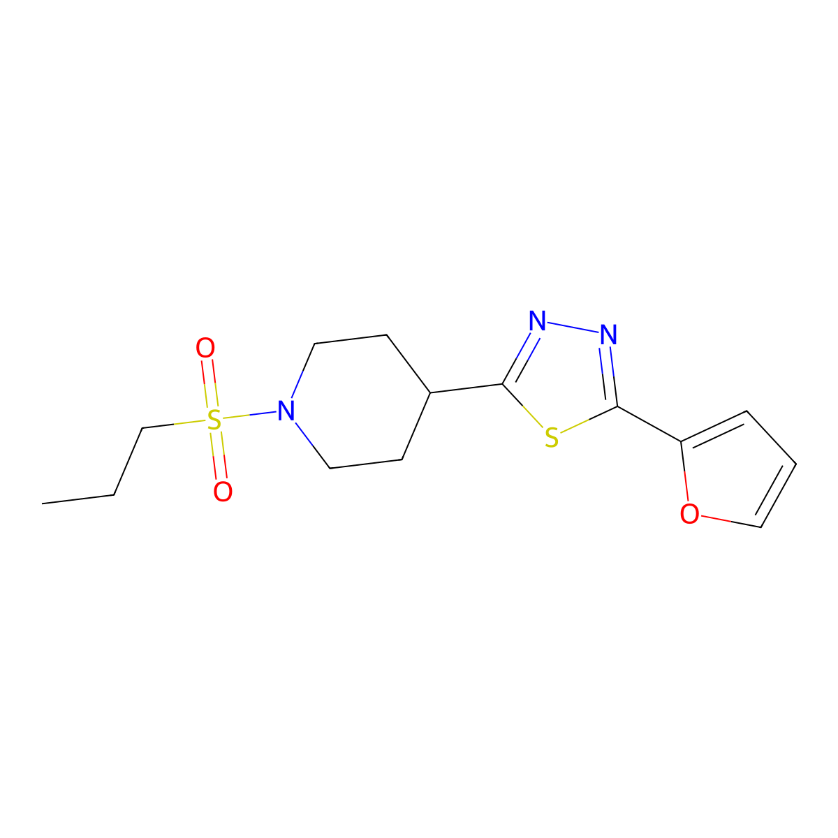 2-(Furan-2-yl)-5-(1-(propylsulfonyl)piperidin-4-yl)-1,3,4-thiadiazole molecular structure, CAS 1105209-45-7