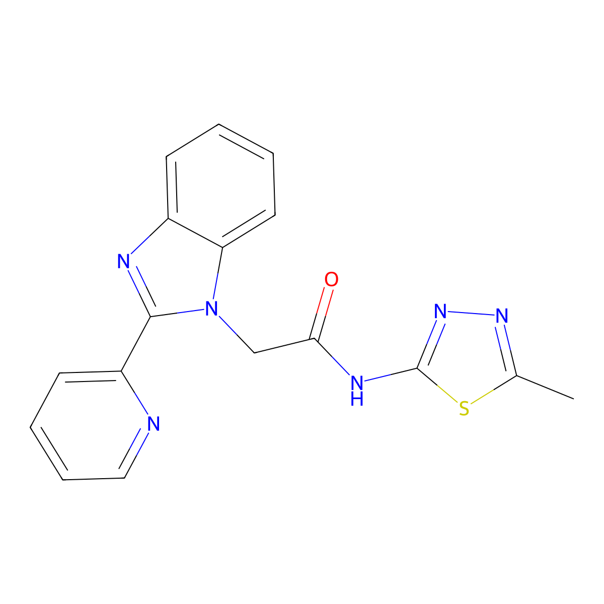 N-(5-methyl-1,3,4-thiadiazol-2-yl)-2-(2-(pyridin-2-yl)-1H-benzo[d]imidazol-1-yl)acetamide molecular structure, CAS 1105209-48-0