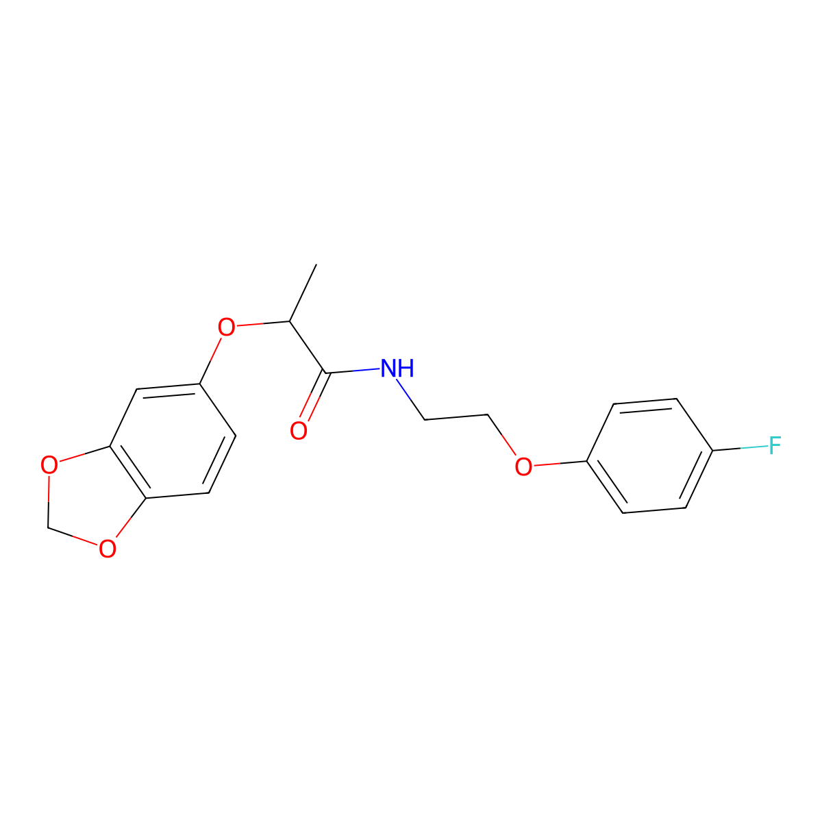 2-(benzo[d][1,3]dioxol-5-yloxy)-N-(2-(4-fluorophenoxy)ethyl)propanamide molecular structure, CAS 1105209-55-9