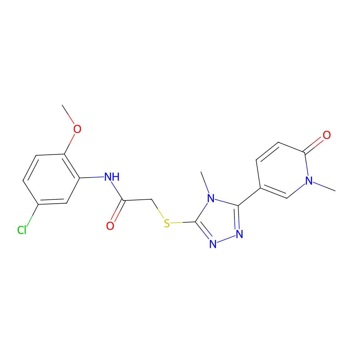 N-(5-chloro-2-methoxyphenyl)-2-{[4-methyl-5-(1-methyl-6-oxo-1,6-dihydropyridin-3-yl)-4H-1,2,4-triazol-3-yl]sulfanyl}acetamide molecular structure, CAS 1105209-57-1