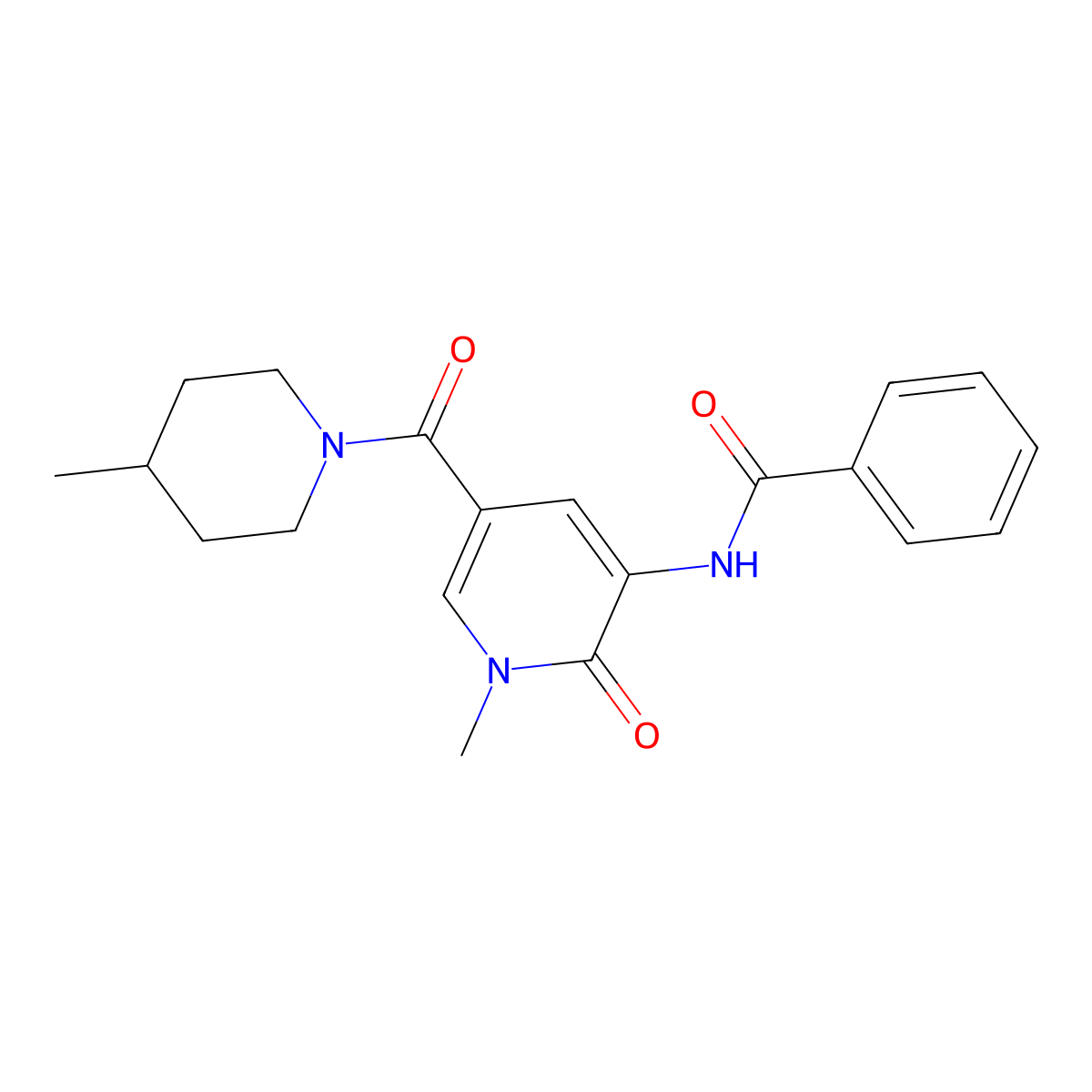 N-[1-methyl-5-(4-methylpiperidine-1-carbonyl)-2-oxo-1,2-dihydropyridin-3-yl]benzamide molecular structure, CAS 1105209-66-2