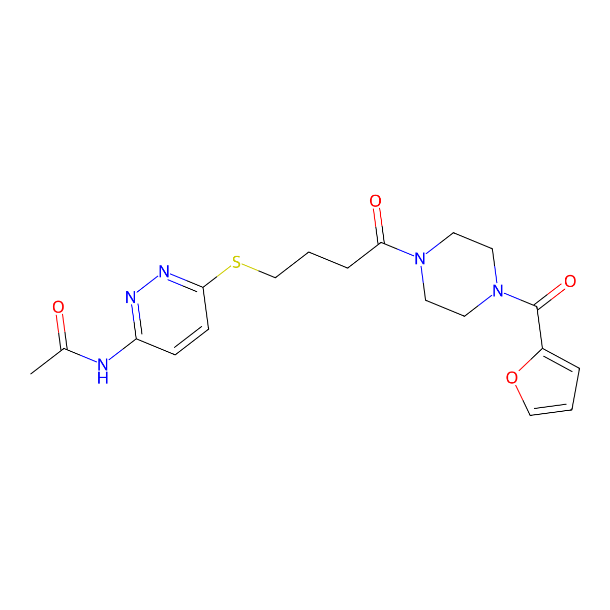 N-(6-((4-(4-(furan-2-carbonyl)piperazin-1-yl)-4-oxobutyl)thio)pyridazin-3-yl)acetamide molecular structure, CAS 1105209-70-8