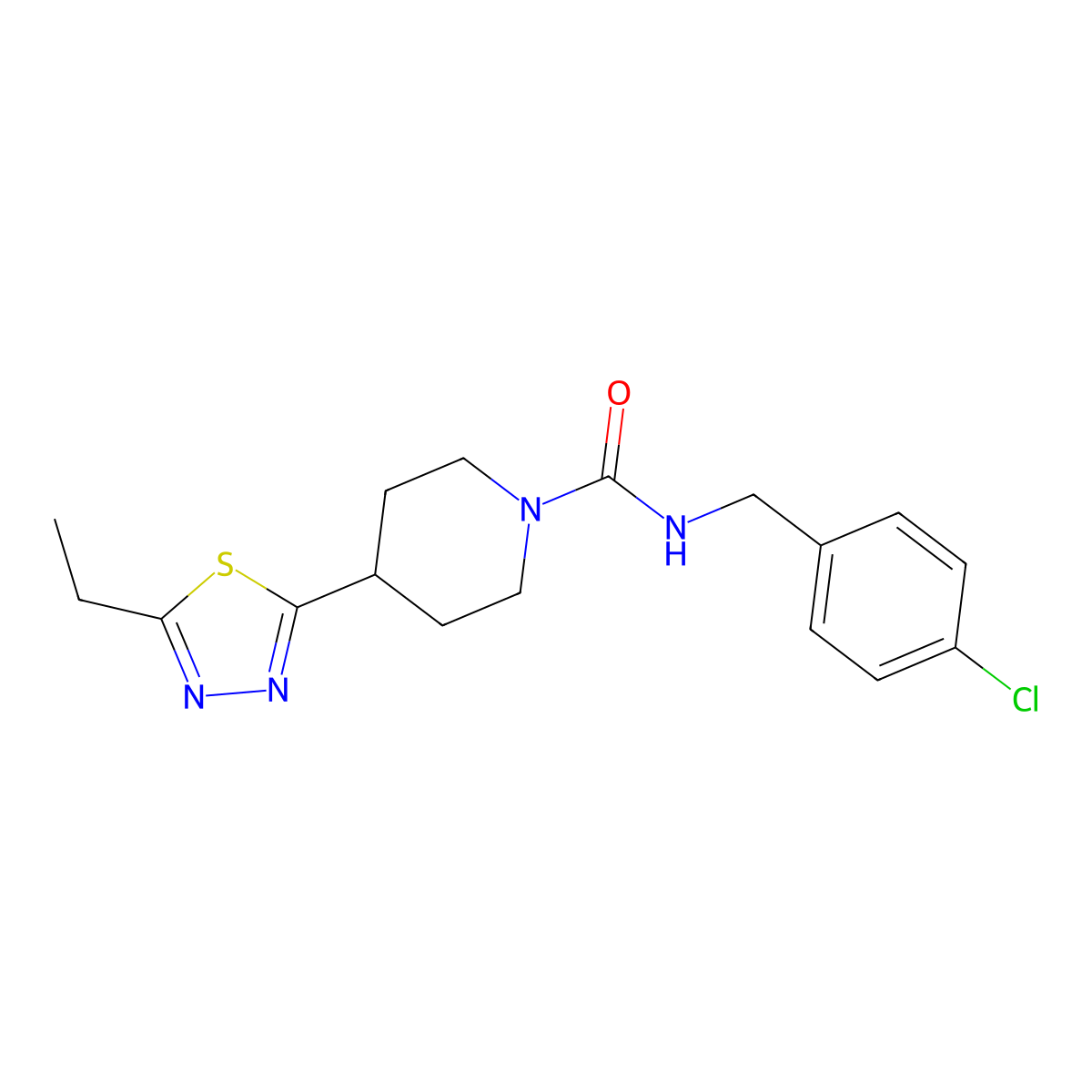N-(4-chlorobenzyl)-4-(5-ethyl-1,3,4-thiadiazol-2-yl)piperidine-1-carboxamide molecular structure, CAS 1105209-77-5