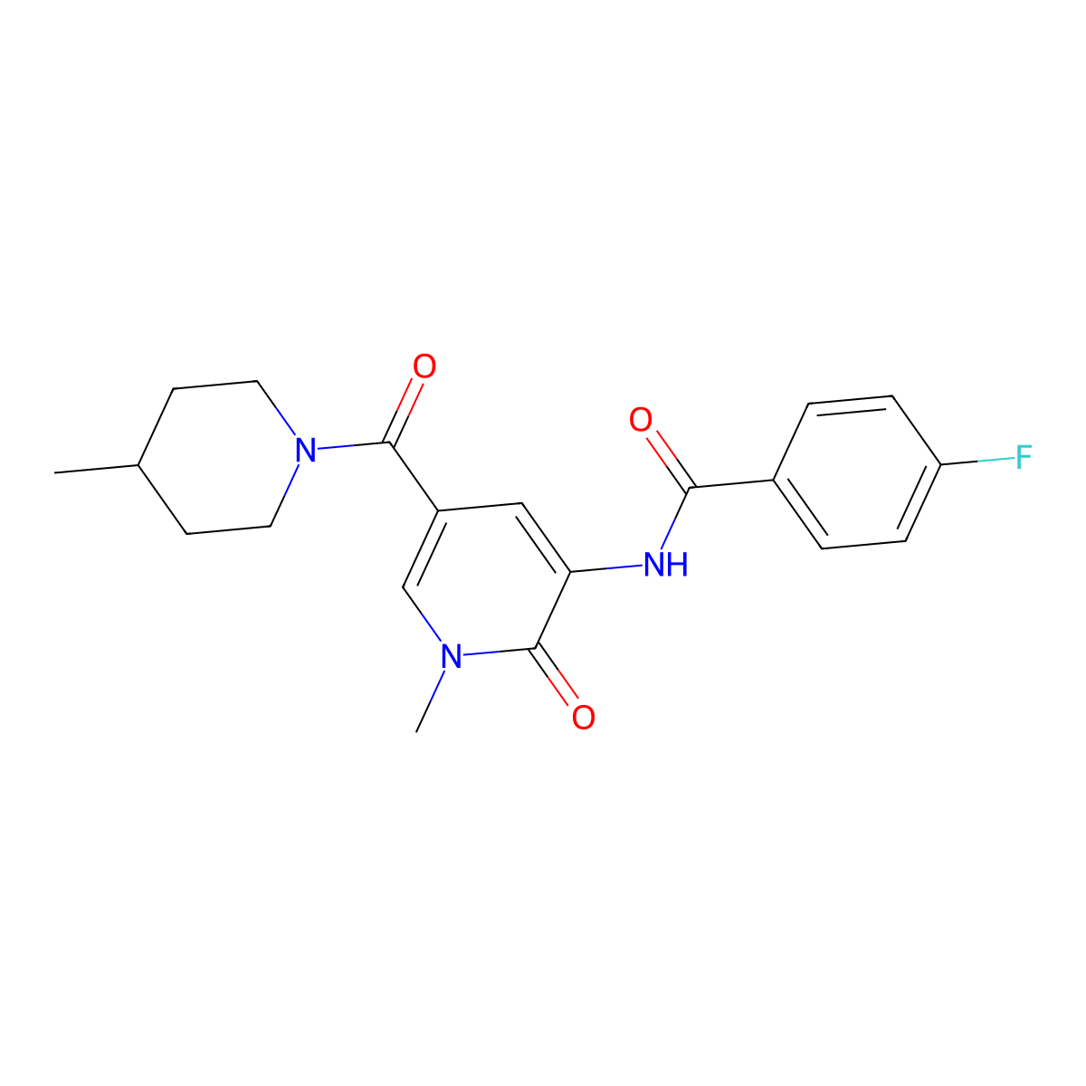 4-fluoro-N-[1-methyl-5-(4-methylpiperidine-1-carbonyl)-2-oxo-1,2-dihydropyridin-3-yl]benzamide molecular structure, CAS 1105209-82-2