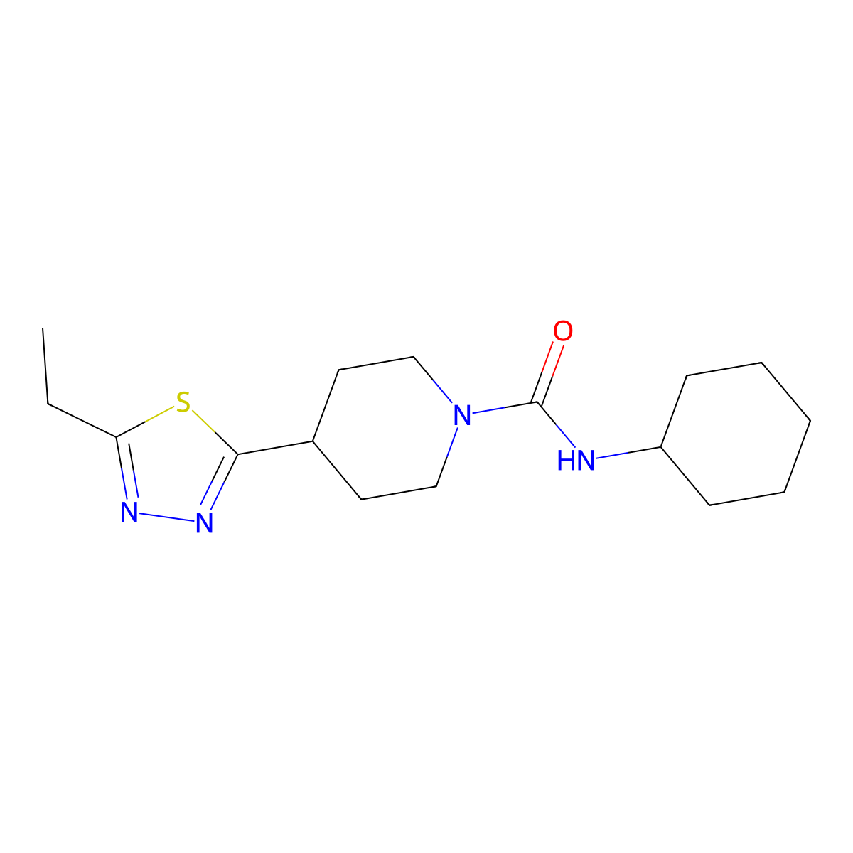 N-cyclohexyl-4-(5-ethyl-1,3,4-thiadiazol-2-yl)piperidine-1-carboxamide molecular structure, CAS 1105209-85-5