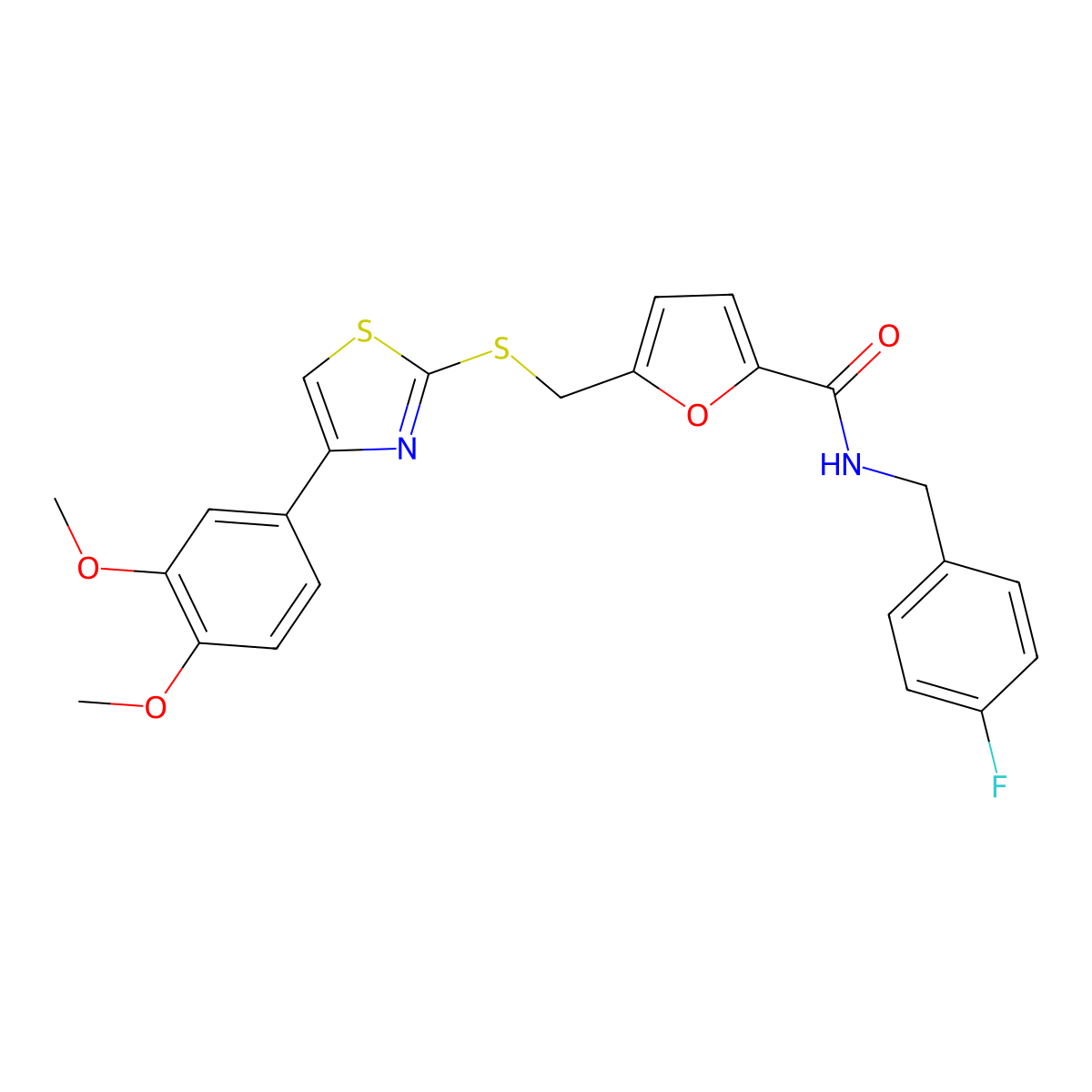 5-({[4-(3,4-dimethoxyphenyl)-1,3-thiazol-2-yl]sulfanyl}methyl)-N-[(4-fluorophenyl)methyl]furan-2-carboxamide molecular structure, CAS 1105209-96-8