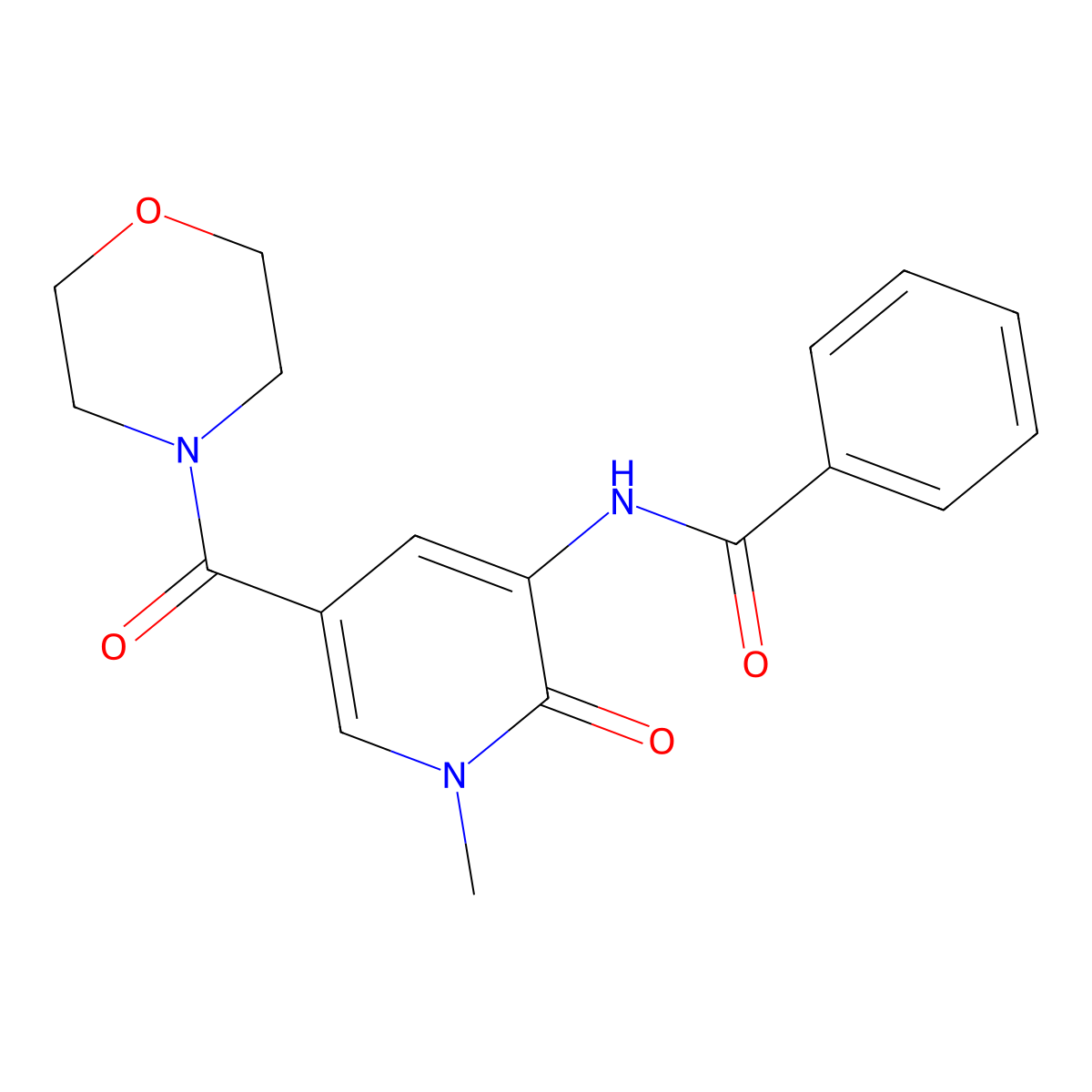 N-[1-methyl-5-(morpholine-4-carbonyl)-2-oxo-1,2-dihydropyridin-3-yl]benzamide molecular structure, CAS 1105209-98-0