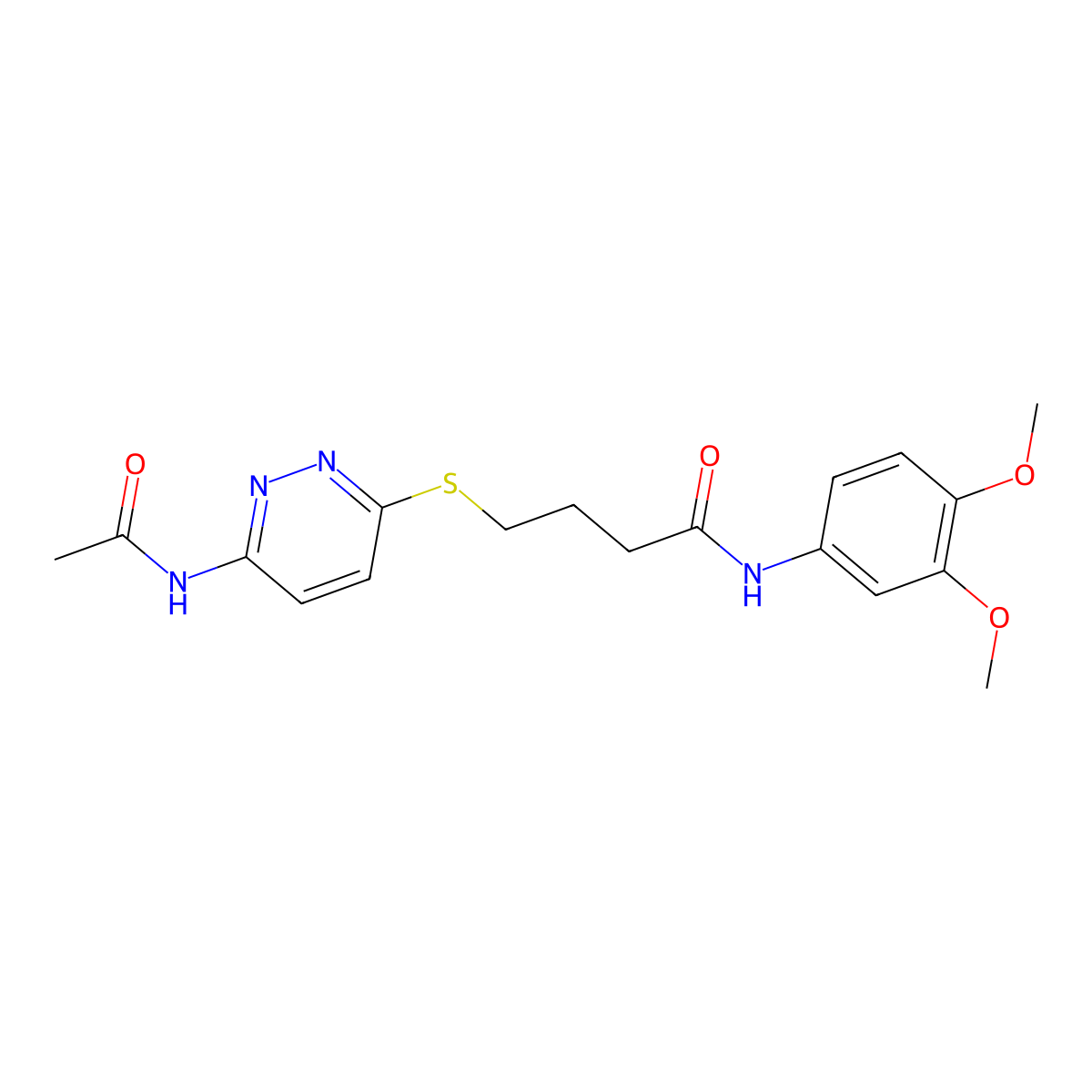 4-((6-acetamidopyridazin-3-yl)thio)-N-(3,4-dimethoxyphenyl)butanamide molecular structure, CAS 1105210-02-3