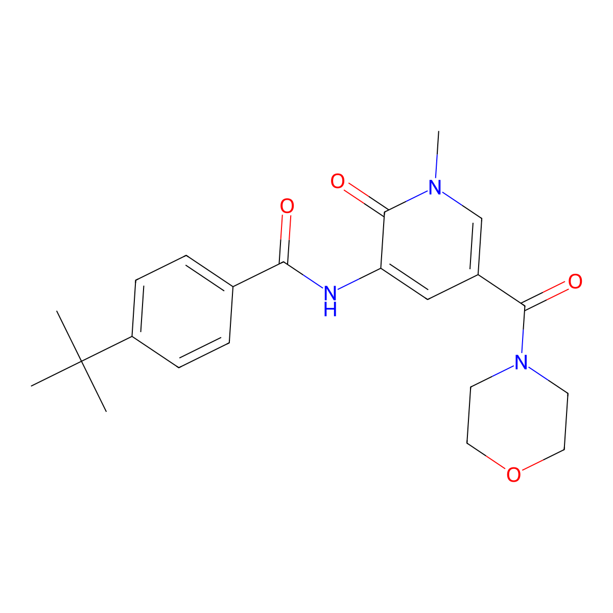 4-(tert-butyl)-N-(1-methyl-5-(morpholine-4-carbonyl)-2-oxo-1,2-dihydropyridin-3-yl)benzamide molecular structure, CAS 1105210-06-7