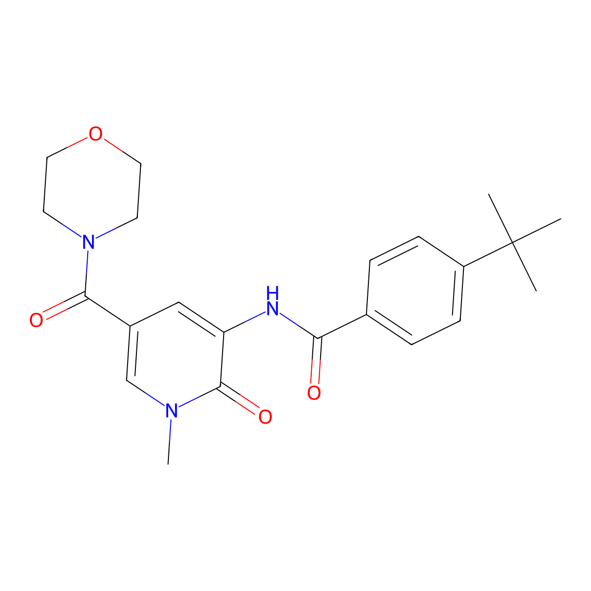 4-(tert-butyl)-N-(1-methyl-5-(morpholine-4-carbonyl)-2-oxo-1,2-dihydropyridin-3-yl)benzamide molecular structure, CAS 1105210-06-7
