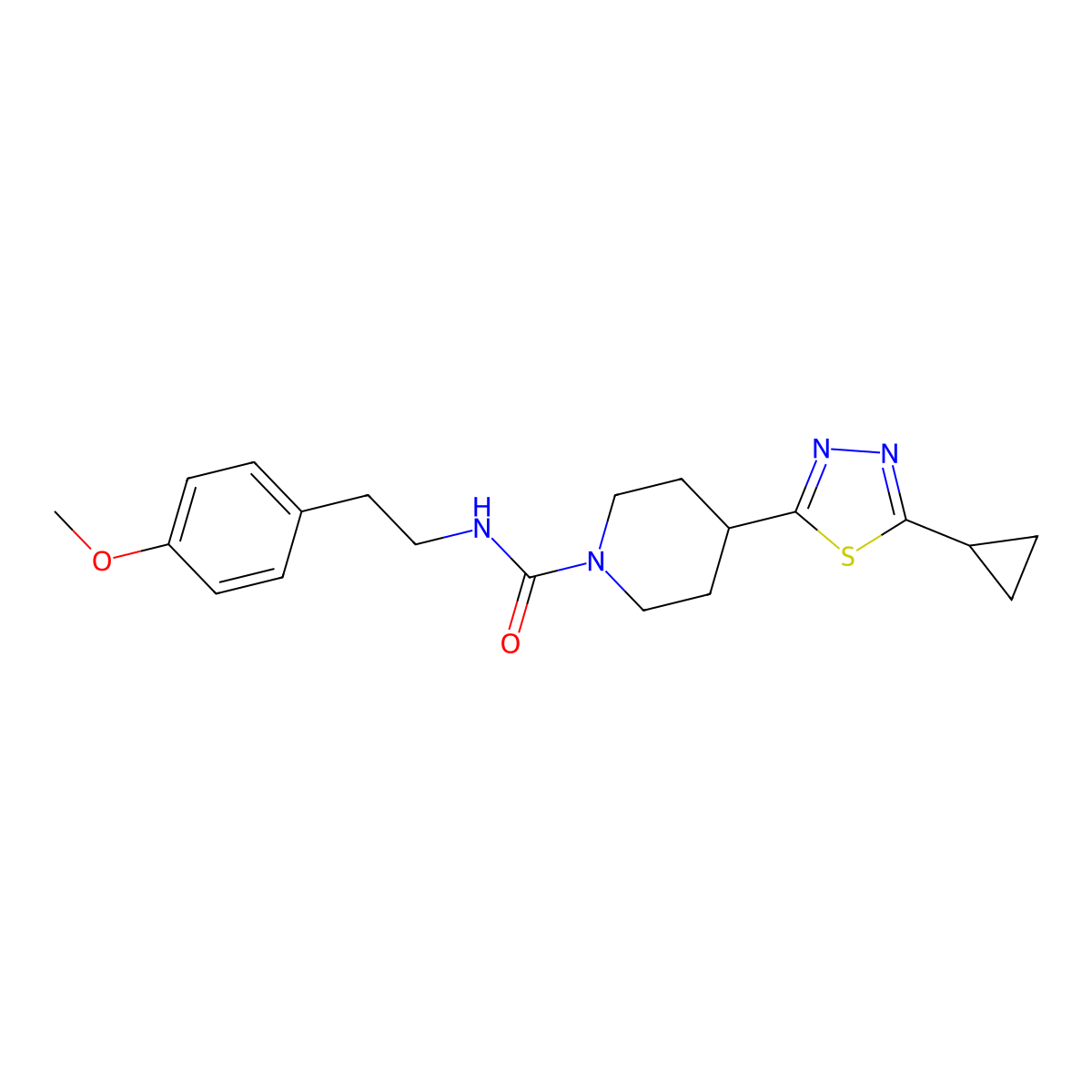 4-(5-cyclopropyl-1,3,4-thiadiazol-2-yl)-N-(4-methoxyphenethyl)piperidine-1-carboxamide molecular structure, CAS 1105210-09-0