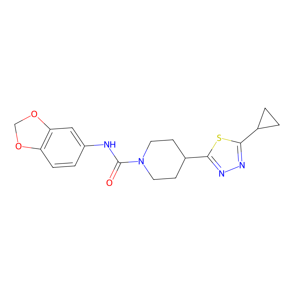 N-(2H-1,3-benzodioxol-5-yl)-4-(5-cyclopropyl-1,3,4-thiadiazol-2-yl)piperidine-1-carboxamide molecular structure, CAS 1105210-17-0