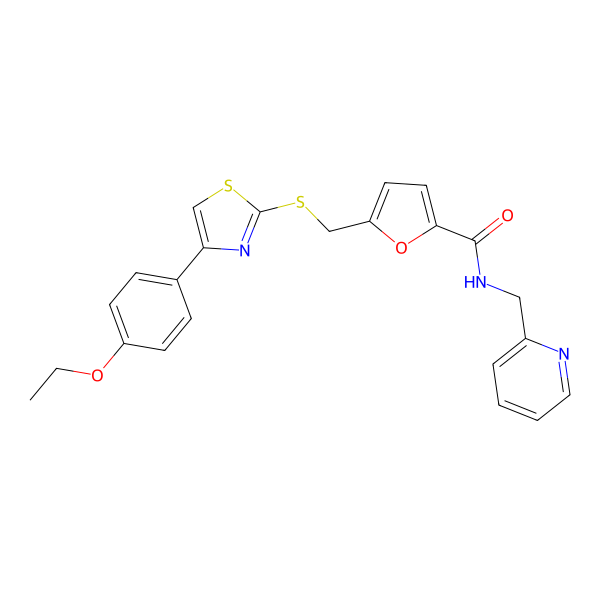 5-(((4-(4-ethoxyphenyl)thiazol-2-yl)thio)methyl)-N-(pyridin-2-ylmethyl)furan-2-carboxamide molecular structure, CAS 1105210-23-8