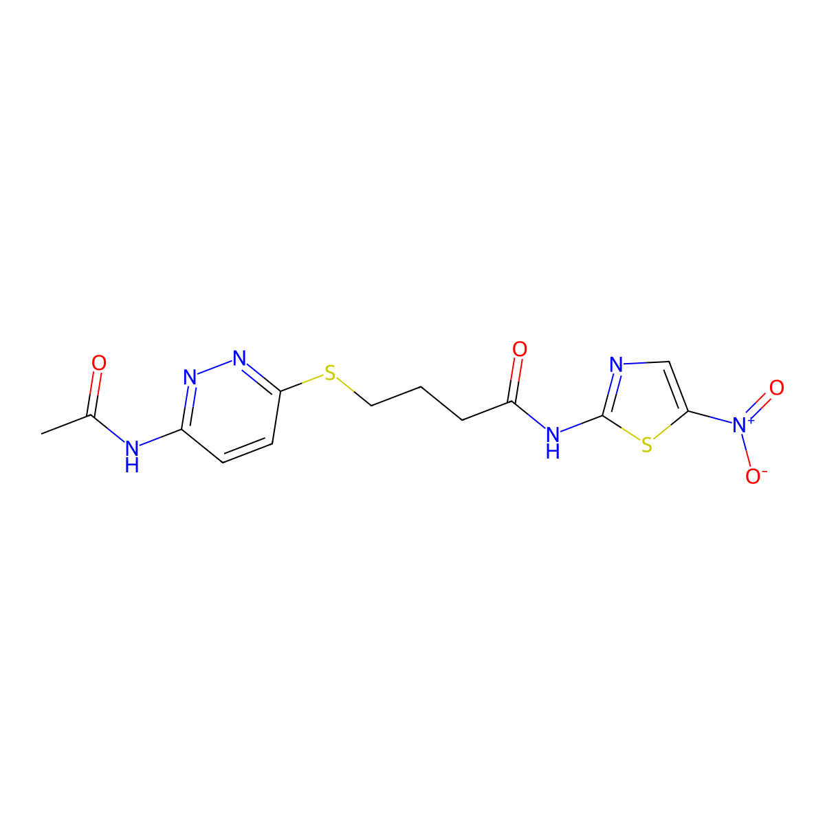 4-((6-acetamidopyridazin-3-yl)thio)-N-(5-nitrothiazol-2-yl)butanamide molecular structure, CAS 1105210-26-1
