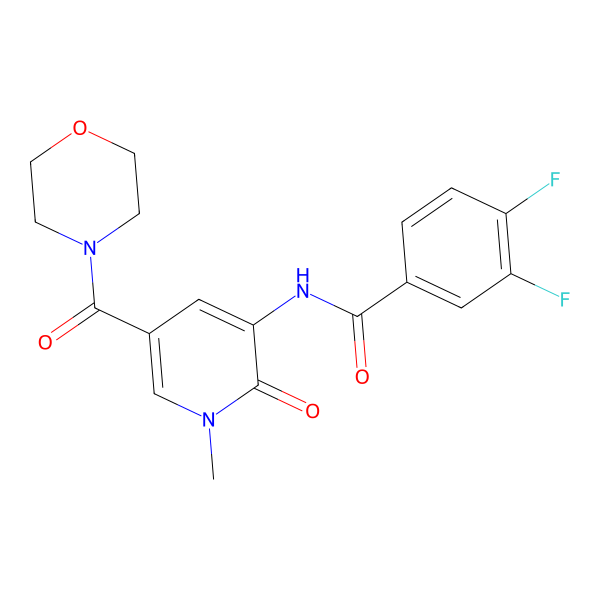 3,4-difluoro-N-[1-methyl-5-(morpholine-4-carbonyl)-2-oxo-1,2-dihydropyridin-3-yl]benzamide molecular structure, CAS 1105210-29-4