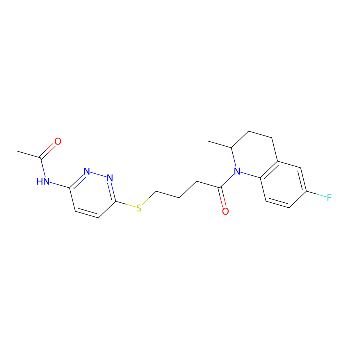 N-(6-((4-(6-fluoro-2-methyl-3,4-dihydroquinolin-1(2H)-yl)-4-oxobutyl)thio)pyridazin-3-yl)acetamide molecular structure, CAS 1105210-34-1