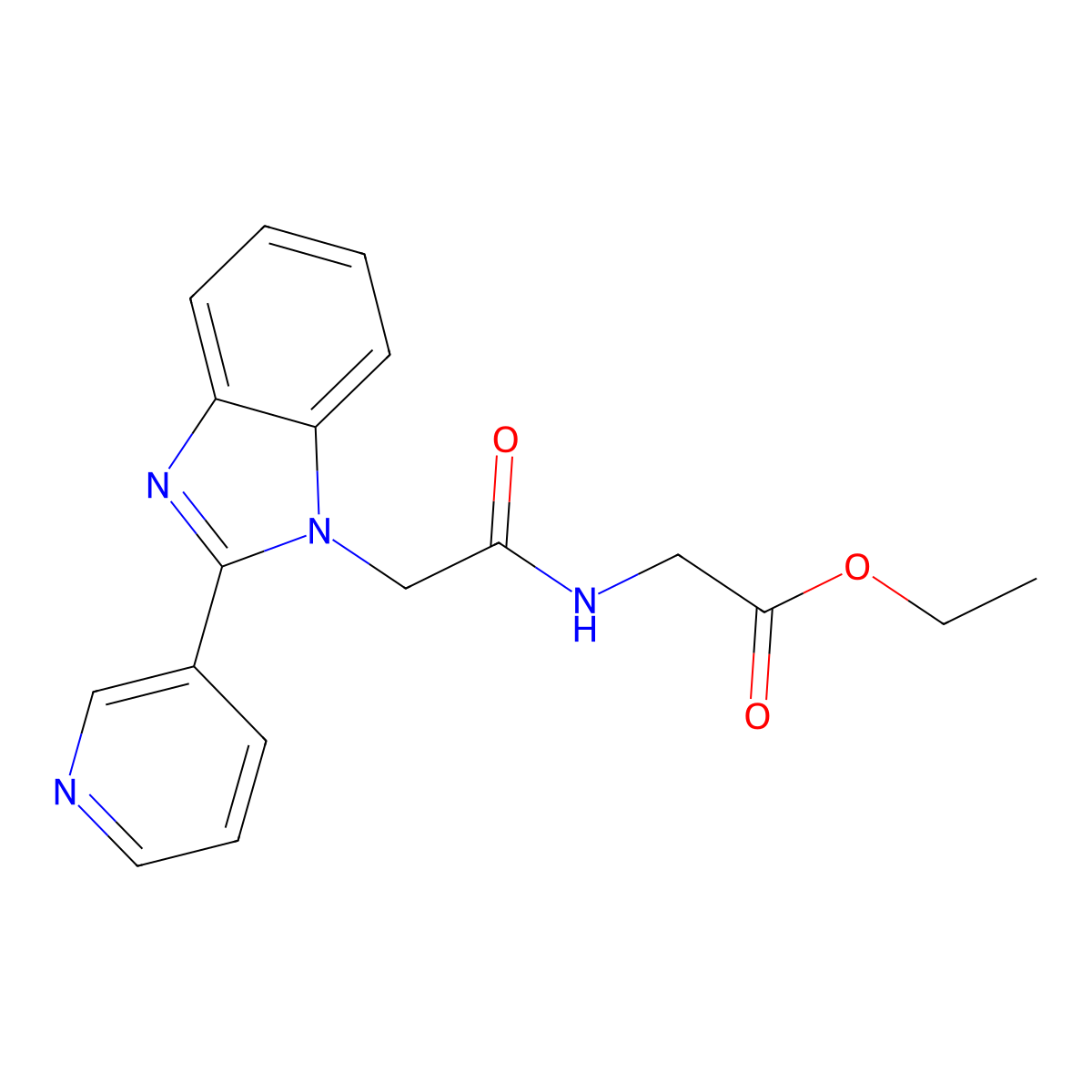 ethyl 2-(2-(2-(pyridin-3-yl)-1H-benzo[d]imidazol-1-yl)acetamido)acetate molecular structure, CAS 1105210-35-2