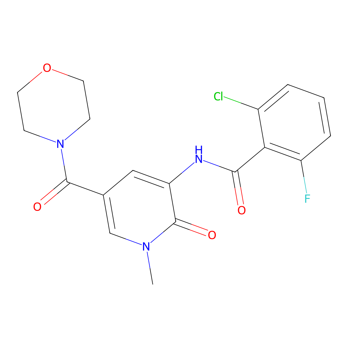 2-chloro-6-fluoro-N-[1-methyl-5-(morpholine-4-carbonyl)-2-oxo-1,2-dihydropyridin-3-yl]benzamide molecular structure, CAS 1105210-37-4