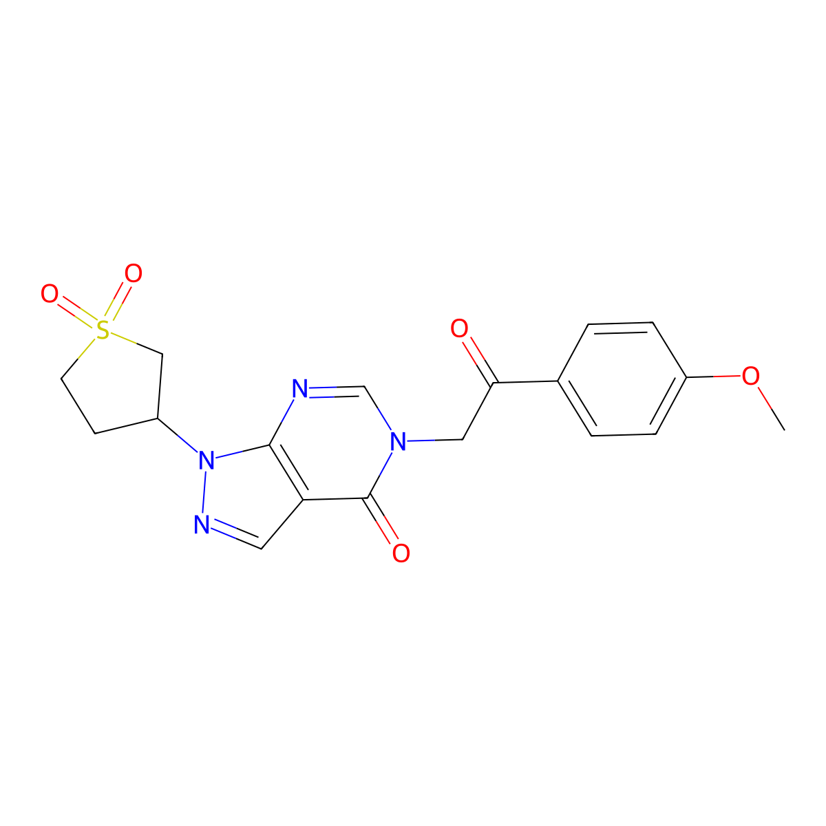 1-(1,1-dioxidotetrahydrothiophen-3-yl)-5-(2-(4-methoxyphenyl)-2-oxoethyl)-1H-pyrazolo[3,4-d]pyrimidin-4(5H)-one molecular structure, CAS 1105210-39-6