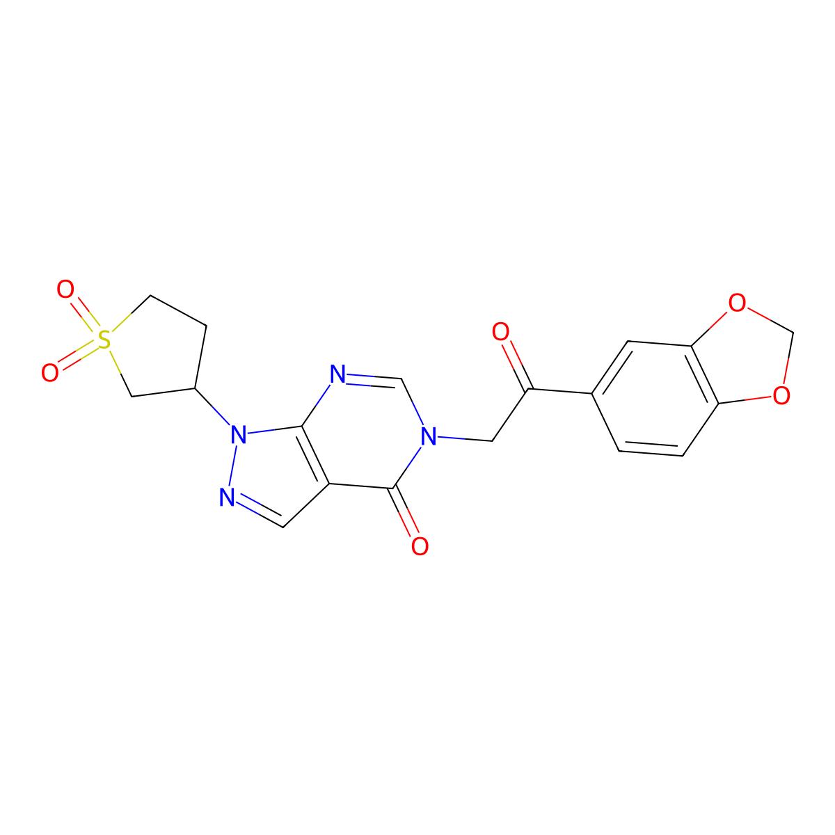 5-(2-(benzo[d][1,3]dioxol-5-yl)-2-oxoethyl)-1-(1,1-dioxidotetrahydrothiophen-3-yl)-1H-pyrazolo[3,4-d]pyrimidin-4(5H)-one molecular structure, CAS 1105210-47-6