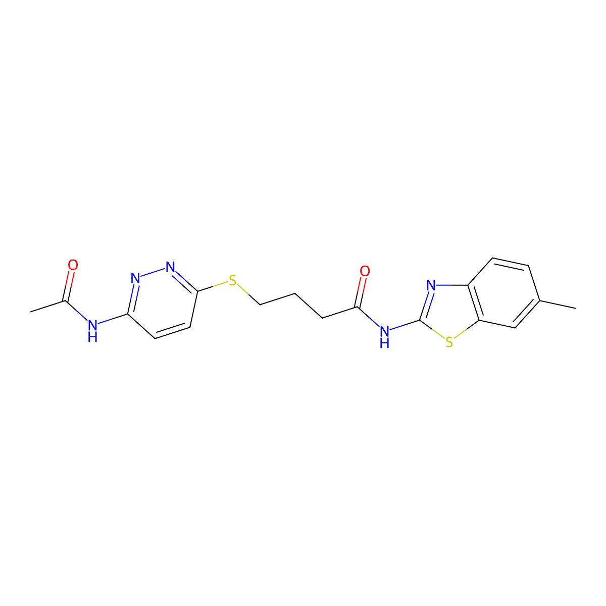 4-((6-acetamidopyridazin-3-yl)thio)-N-(6-methylbenzo[d]thiazol-2-yl)butanamide molecular structure, CAS 1105210-50-1