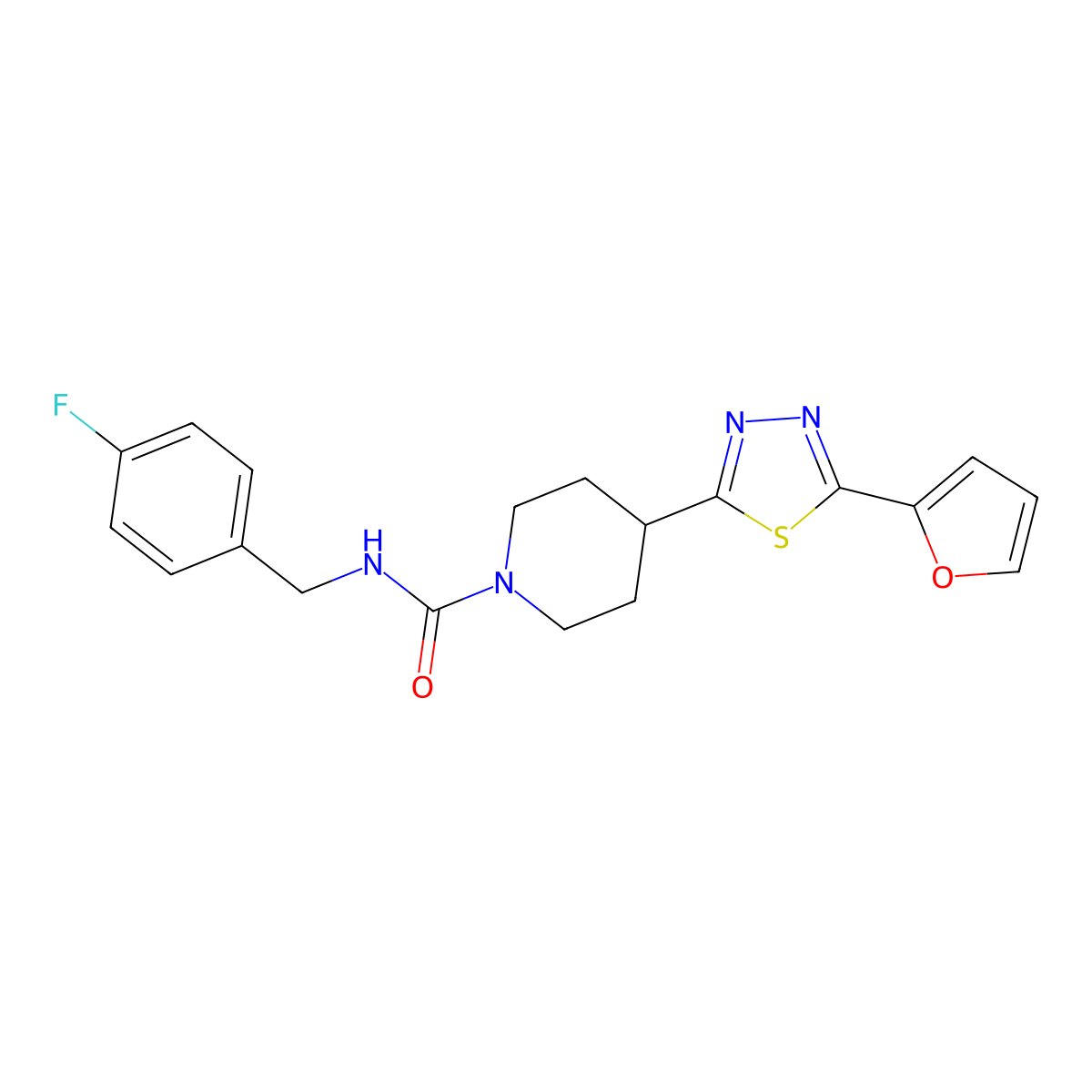 N-(4-fluorobenzyl)-4-(5-(furan-2-yl)-1,3,4-thiadiazol-2-yl)piperidine-1-carboxamide molecular structure, CAS 1105210-57-8