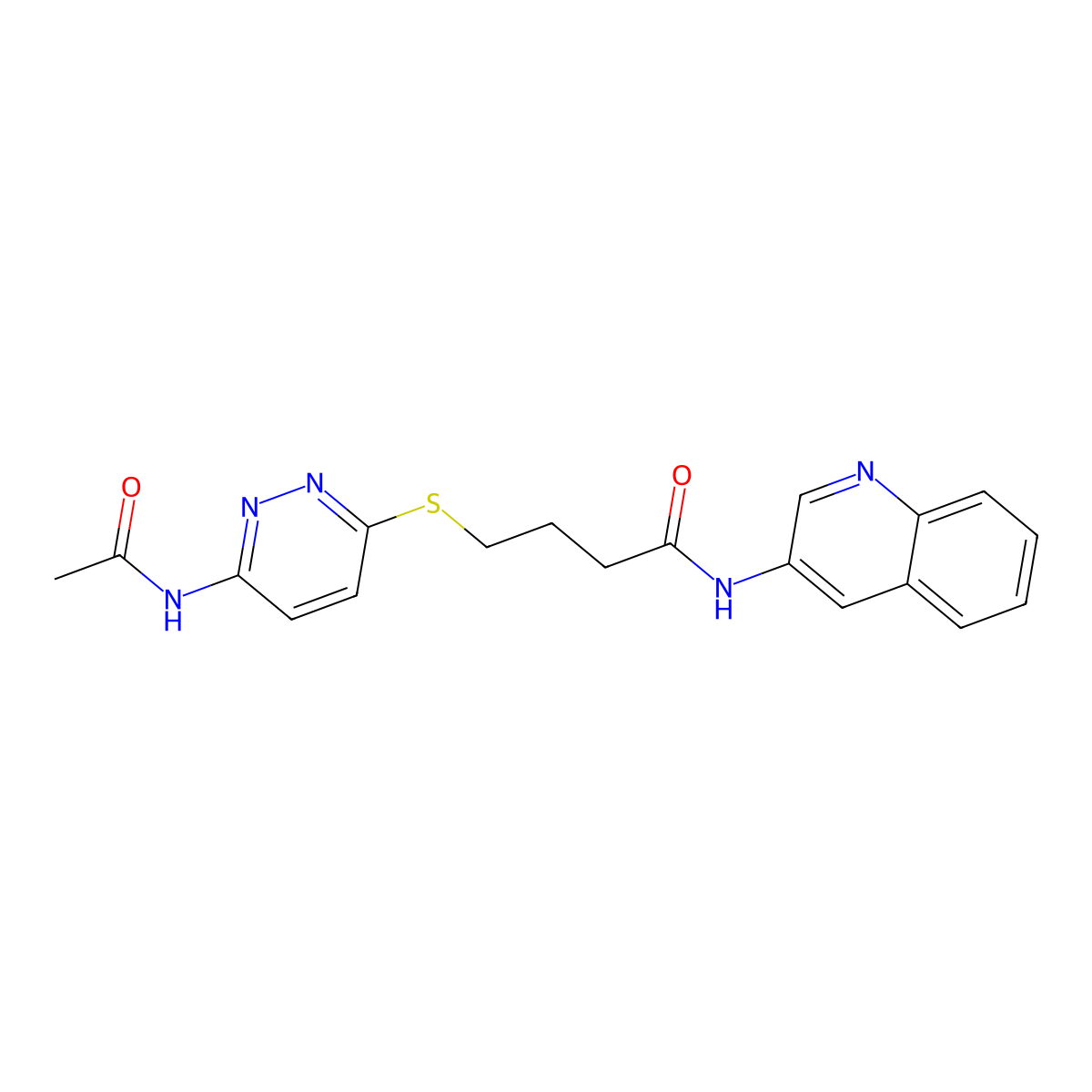 4-((6-acetamidopyridazin-3-yl)thio)-N-(quinolin-3-yl)butanamide molecular structure, CAS 1105210-58-9