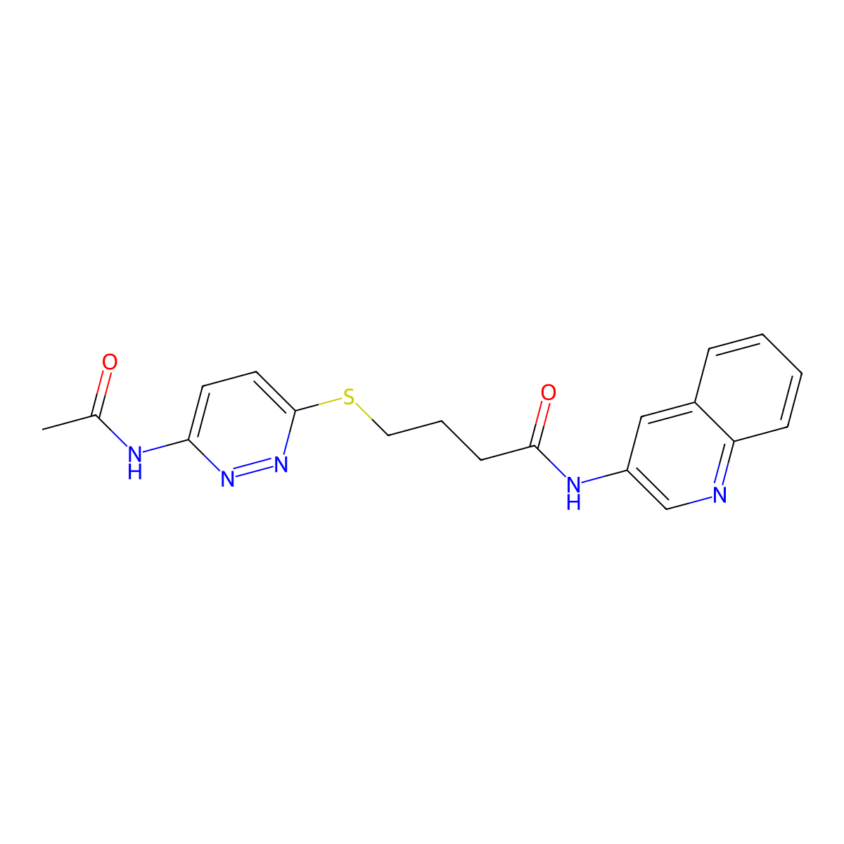 4-((6-acetamidopyridazin-3-yl)thio)-N-(quinolin-3-yl)butanamide molecular structure, CAS 1105210-58-9