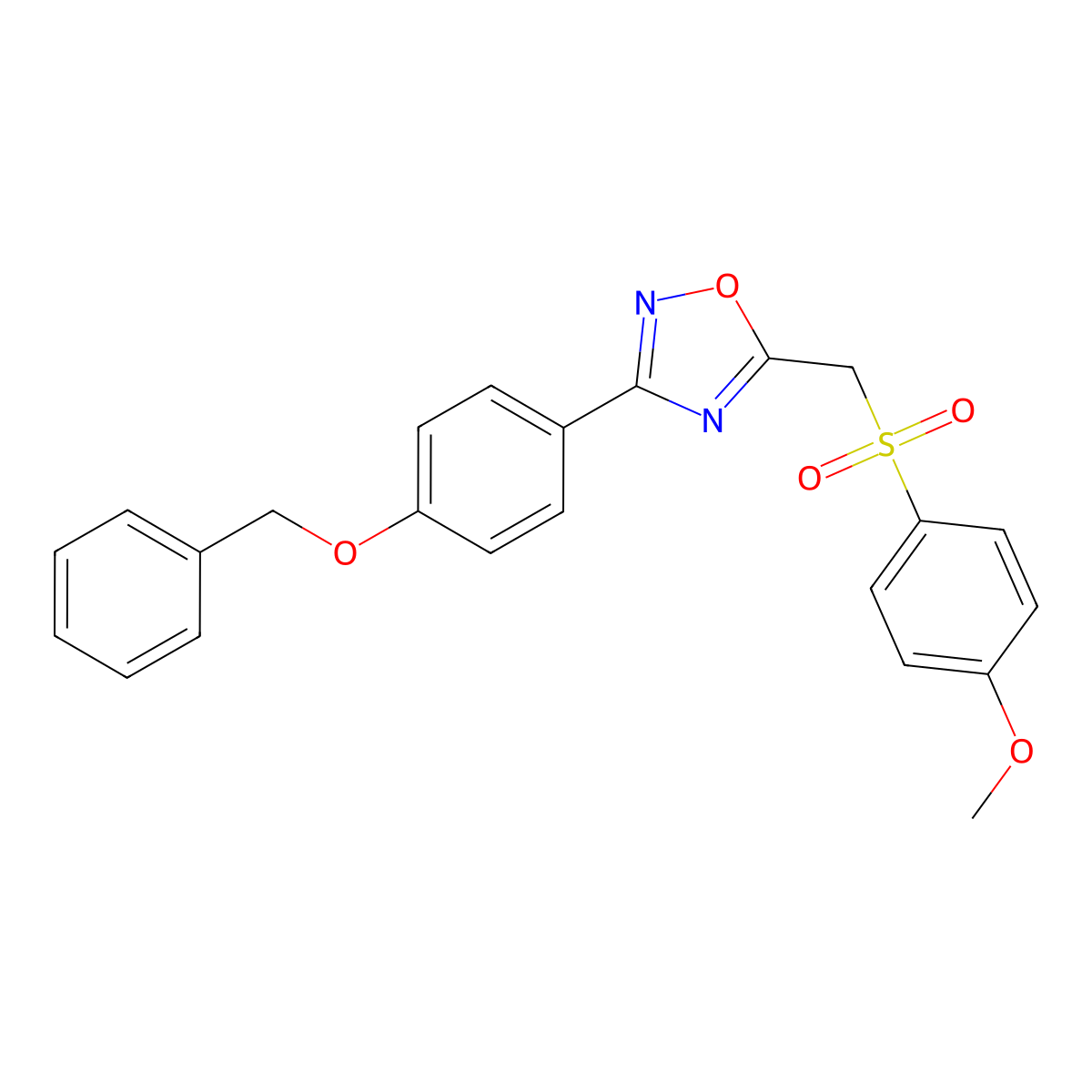 3-(4-(Benzyloxy)phenyl)-5-(((4-methoxyphenyl)sulfonyl)methyl)-1,2,4-oxadiazole molecular structure, CAS 1105210-64-7