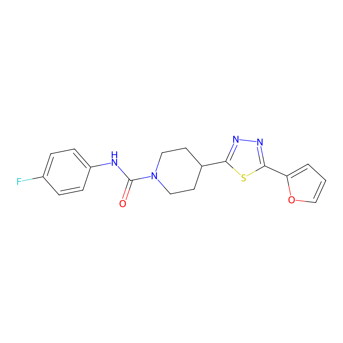 N-(4-fluorophenyl)-4-[5-(furan-2-yl)-1,3,4-thiadiazol-2-yl]piperidine-1-carboxamide molecular structure, CAS 1105210-65-8