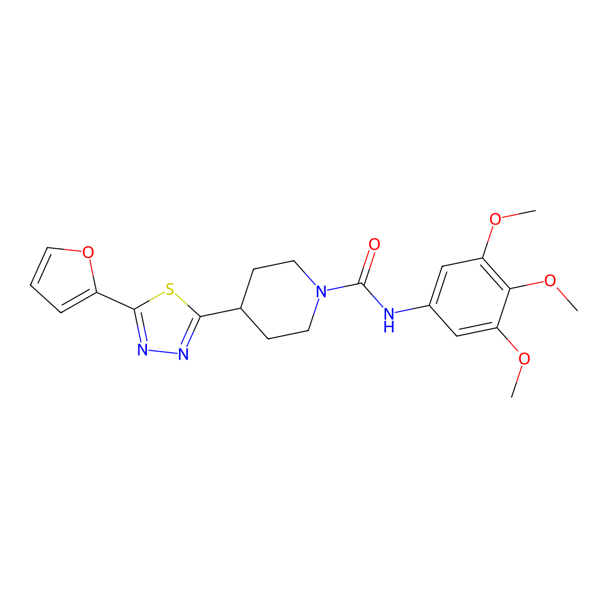 4-[5-(furan-2-yl)-1,3,4-thiadiazol-2-yl]-N-(3,4,5-trimethoxyphenyl)piperidine-1-carboxamide molecular structure, CAS 1105210-72-7