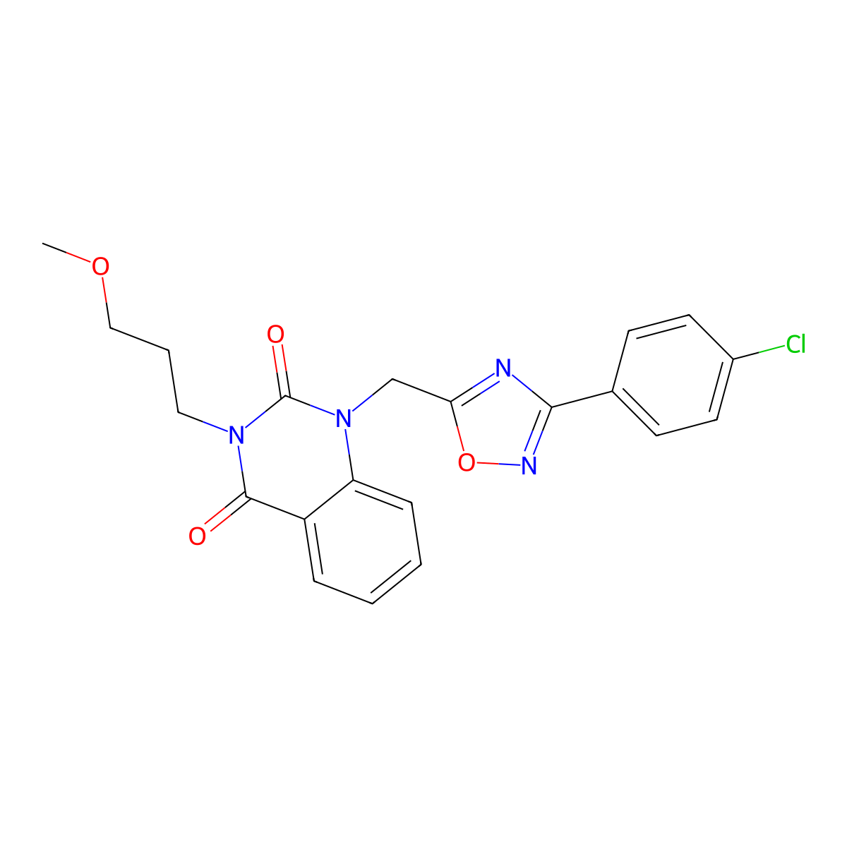 1-((3-(4-chlorophenyl)-1,2,4-oxadiazol-5-yl)methyl)-3-(3-methoxypropyl)quinazoline-2,4(1H,3H)-dione molecular structure, CAS 1105210-74-9