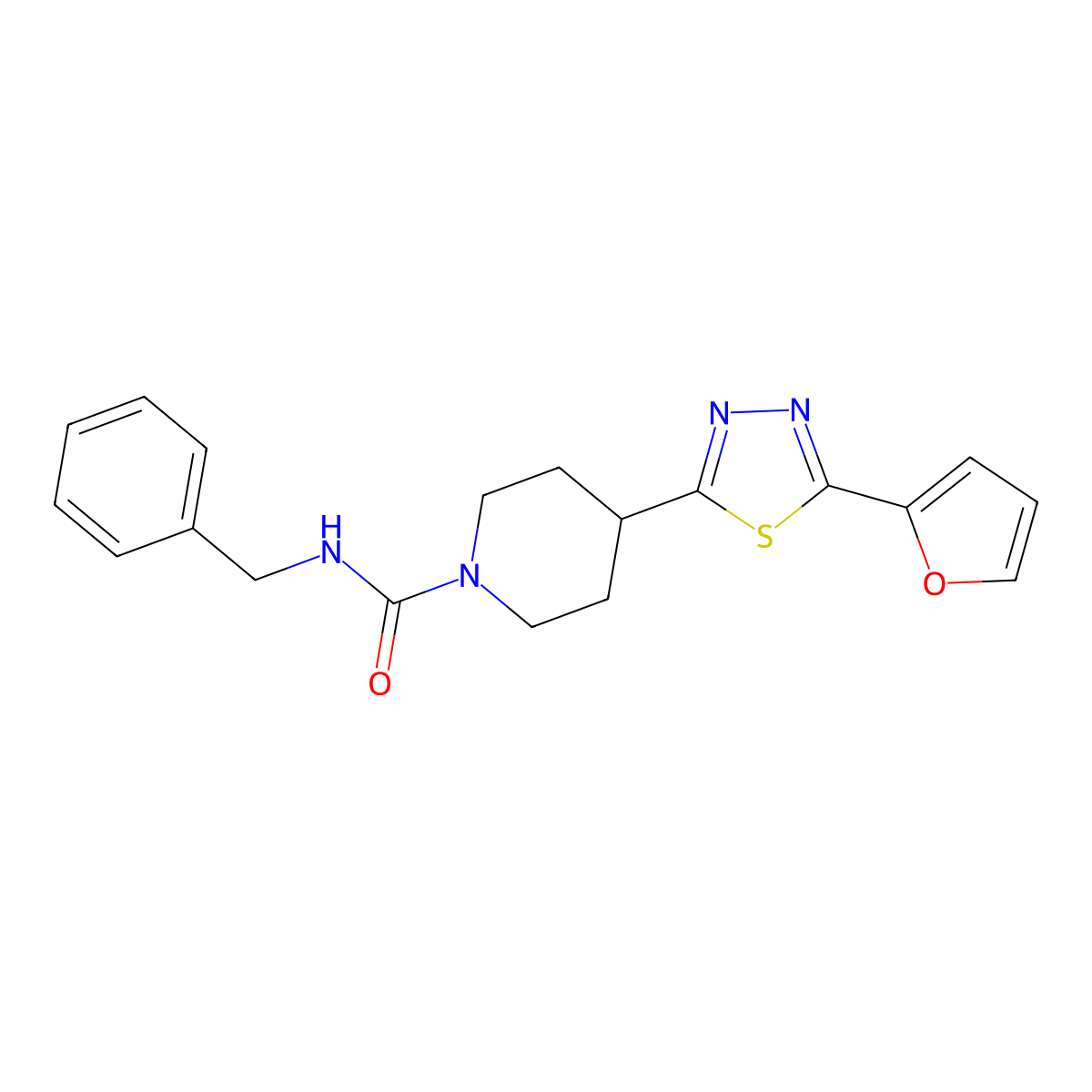 N-benzyl-4-[5-(furan-2-yl)-1,3,4-thiadiazol-2-yl]piperidine-1-carboxamide molecular structure, CAS 1105210-80-7